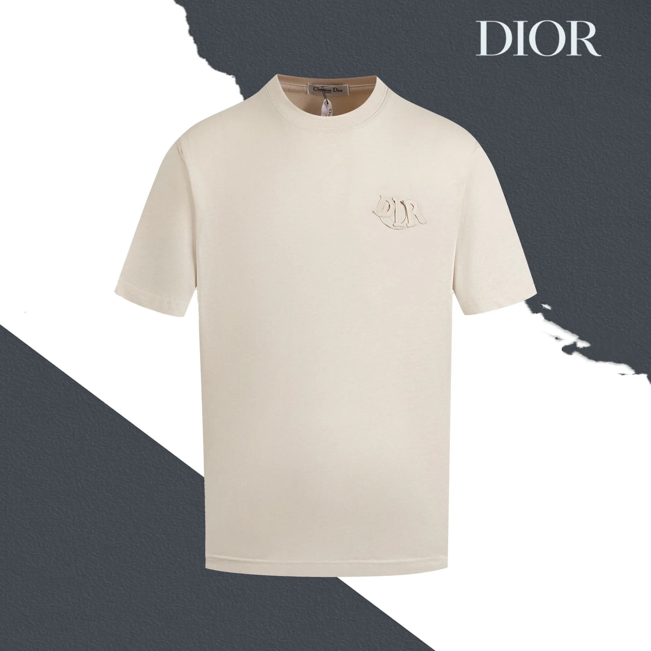 🅿️170 model number S030 Dior chest CD letter logo embroidered round neck short sleeves embroidered patch complete set of packaging with complete three labels original supporting accessories 1:1 main mark process very high-end has been pre-shrunk at high temperature and is not easy to deform after repeated washing. Pure cotton 280 grams high weight 32 double yarns no pilling no fading comfortable and breathable matching 1x1 thread in the same cylinder oversize loose version Can wear up to 220 pounds Color: white apricot Size: XS-L