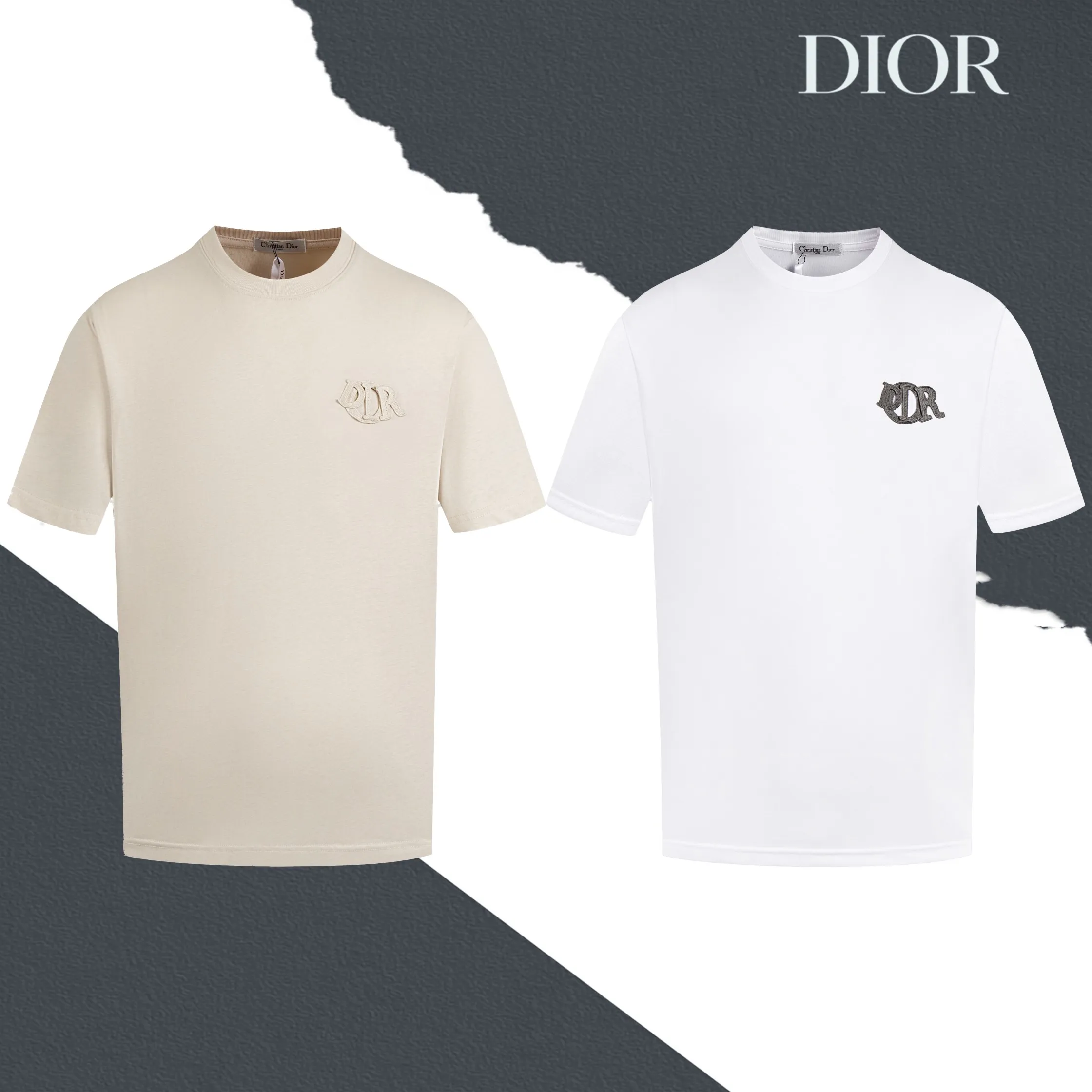 🅿️170 model number S030 Dior chest CD letter logo embroidered round neck short sleeves embroidered patch complete set of packaging with complete three labels original supporting accessories 1:1 main mark process very high-end has been pre-shrunk at high temperature and is not easy to deform after repeated washing. Pure cotton 280 grams high weight 32 double yarns no pilling no fading comfortable and breathable matching 1x1 thread in the same cylinder oversize loose version Can wear up to 220 pounds Color: white apricot Size: XS-L