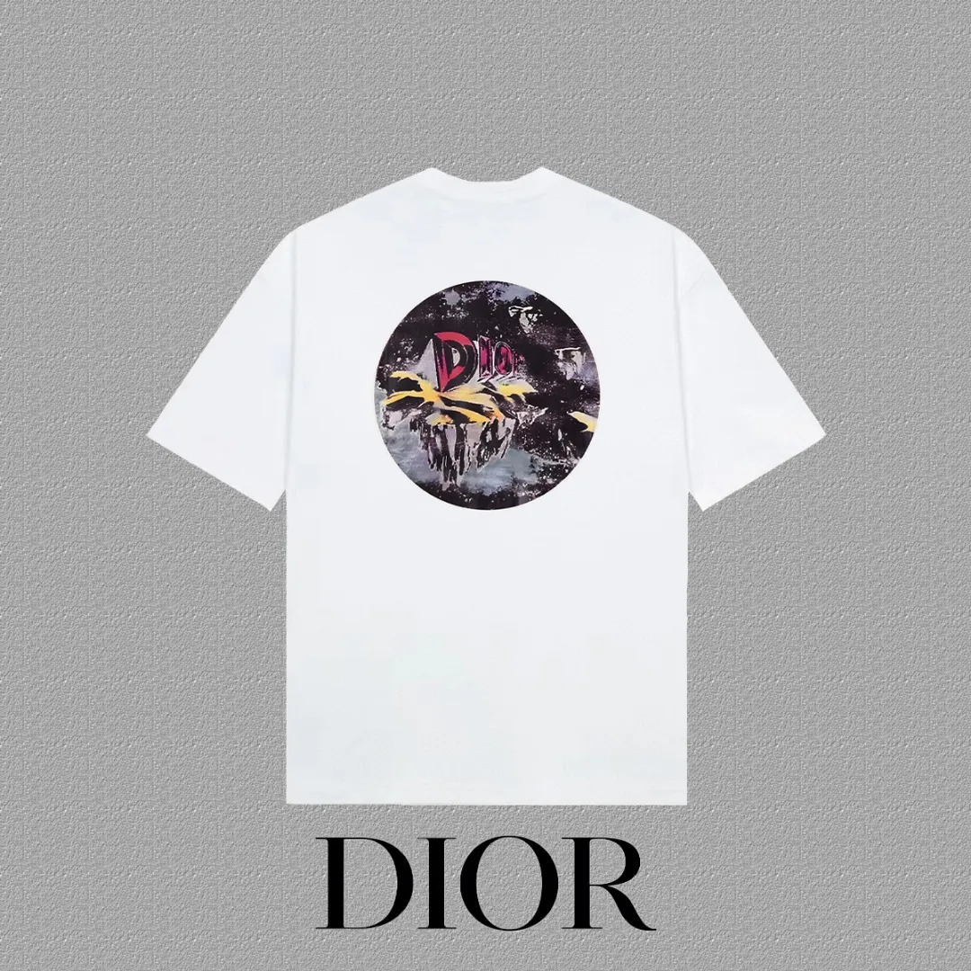 🅿️170 [DIOR Dior] 2025FW short-sleeved T-shirt LOGO printing High-end 26s double yarn 300g fabric Heavy fabric Customized frame ribbing in the same cylinder and dyeing Complete three standards Same style for men and women Color: Black White Size: S M L XL 2XL