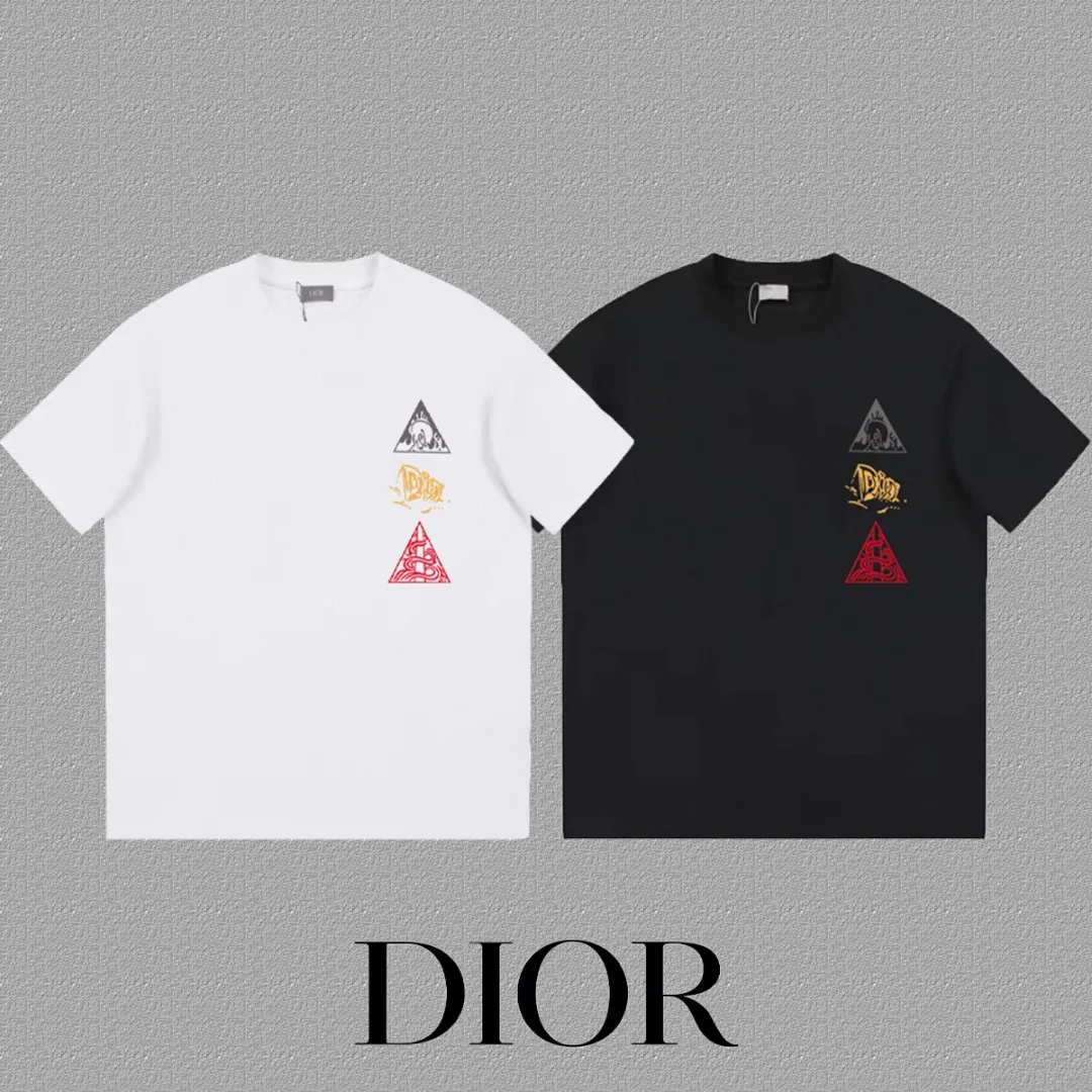 🅿️170 [DIOR Dior] 2025FW short-sleeved T-shirt LOGO printing High-end 26s double yarn 300g fabric Heavy fabric Customized frame ribbing in the same cylinder and dyeing Complete three standards Same style for men and women Color: Black White Size: S M L XL 2XL