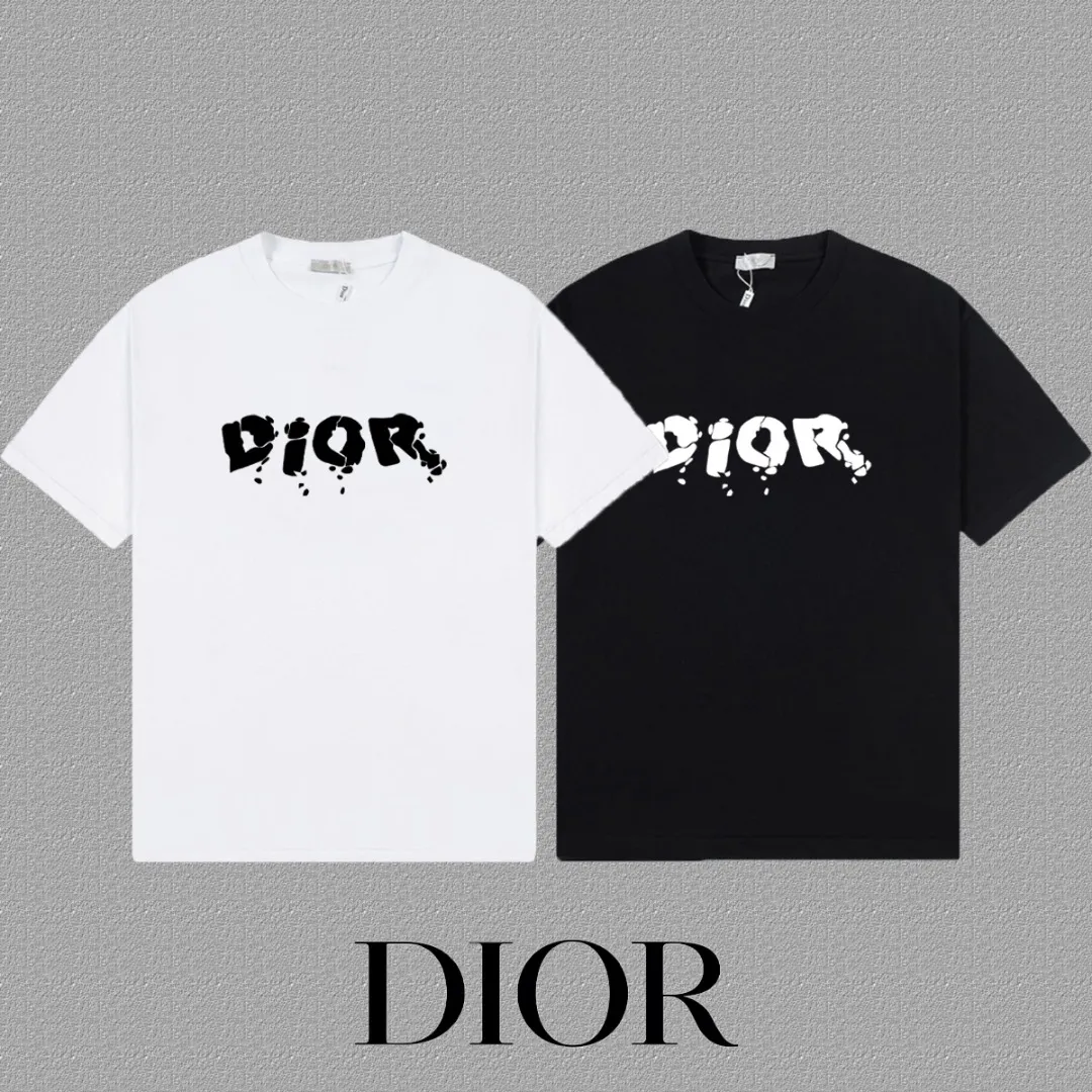 🅿️170 [DIOR Dior] 2025FW short-sleeved T-shirt, silicone thick plate LOGO, high-end 26s double yarn 300g fabric, heavy fabric, custom stretcher rib, same cylinder and dye, complete three standards, same style for men and women, color: black, white, size: S M L XL 2XL