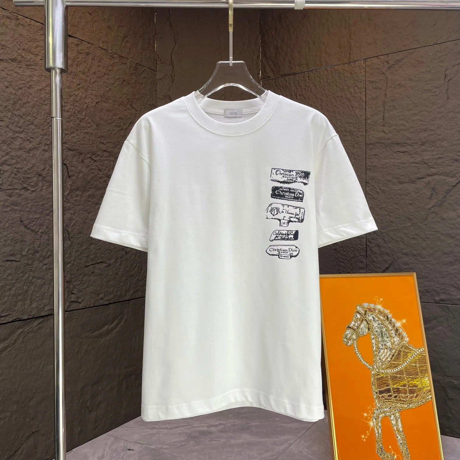 🅿️170 Dio* Dior* 2025 spring and summer new short-sleeved T-shirt Heavy cotton letter pattern printing Color: Black White Mint Green Size: S M L XL XXL