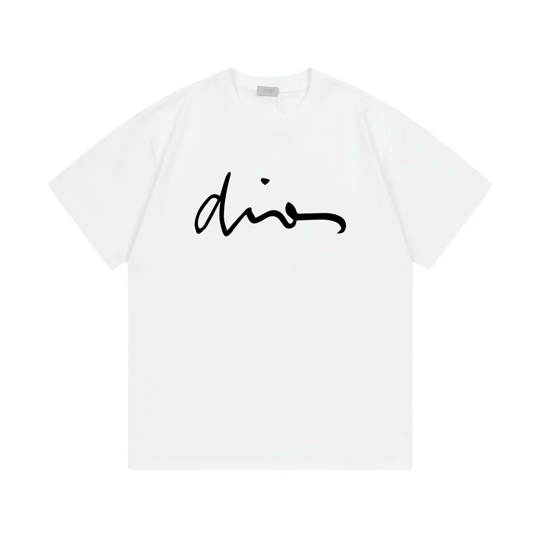 🅿️170 DIOR Dior 2025 new style artistic letter logo, same style for men and women, short-sleeved T-shirt ·Customized 300g 100% double yarn pure cotton fabric ·Defined dyed 32 counts double strand thread ·Collar label, hangtag, main mark and three labels complete Color: White Size: XS S M L