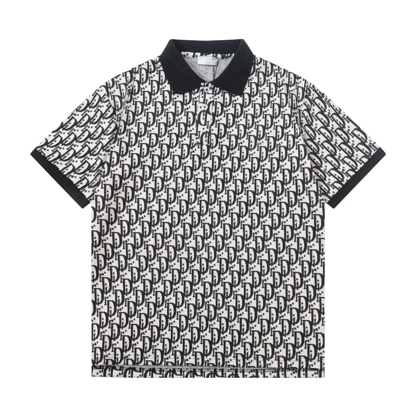🅿️190 Dior 2025 new model, light luxury, flat machine collar, jacquard letter logo all over, same style for men and women, casual polo shirt ·Customized pique fabric ·Collar label, hang tag, main mark and three labels complete Color: Black Size: S M L XL XXL