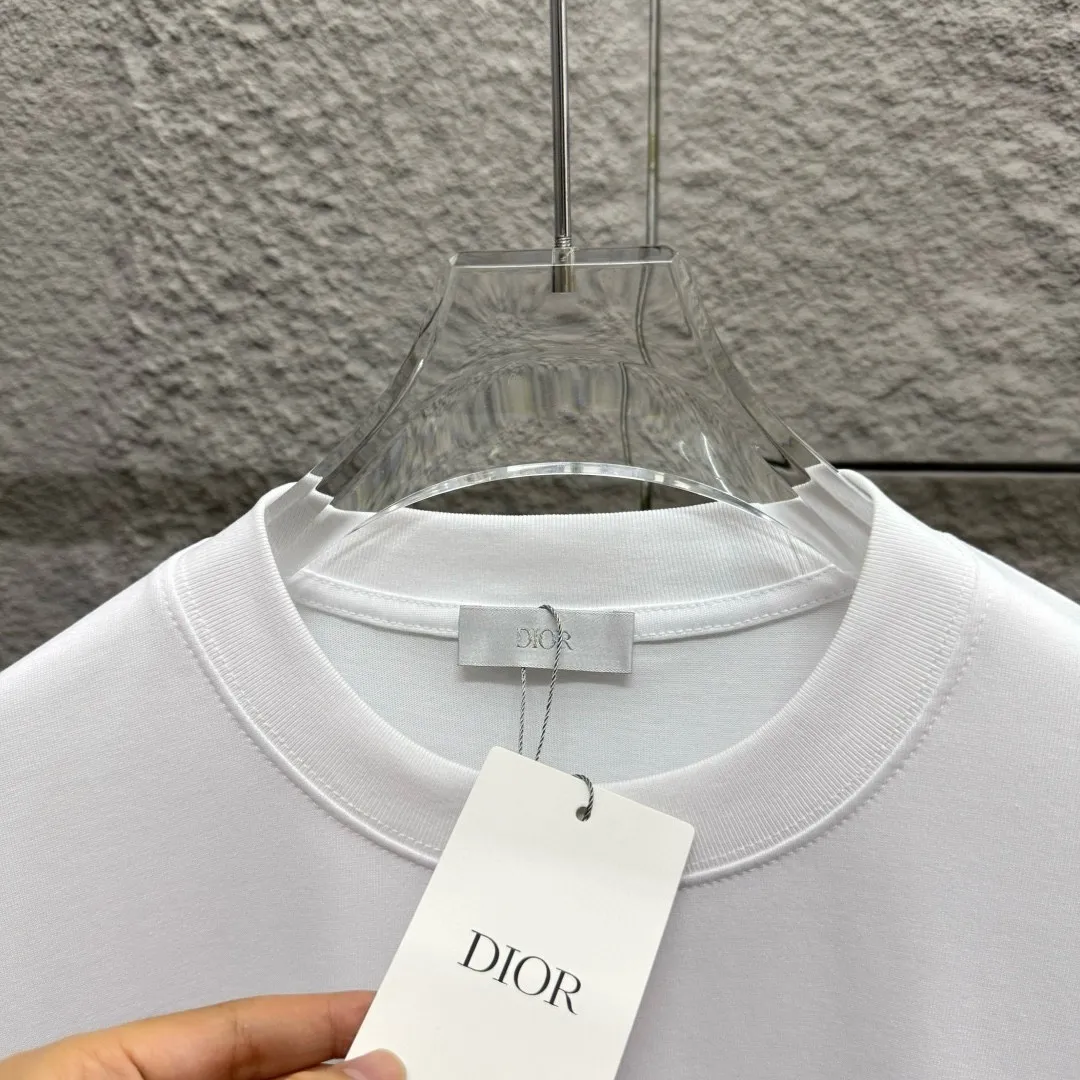🅿️180 Dio*Dior* 2025 Spring and Summer Style Blue letters printed personalized logo Customized double yarn plain cotton fabric Short-sleeved T-shirt Uniform for men and women Color: White Black Light Blue Size: S (90-130 catties) M (120-150 catties) L (140-165 catties) XL (160-180 catties) XXL (180-210 pounds)