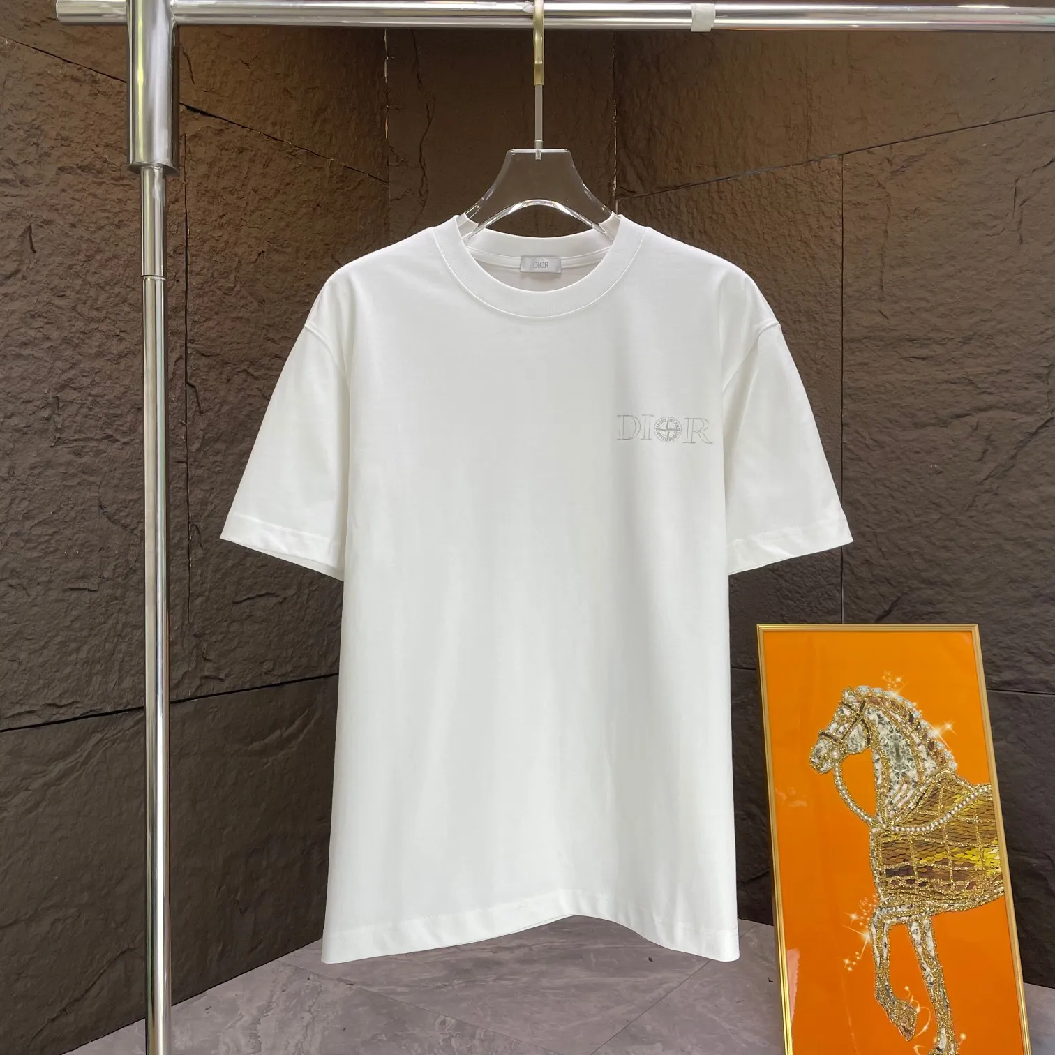🅿️170 Dio* Dior* 2025 spring and summer new short-sleeved T-shirt Heavy cotton personalized print Color: Black White Mint Green Size: S M L XL XXL
