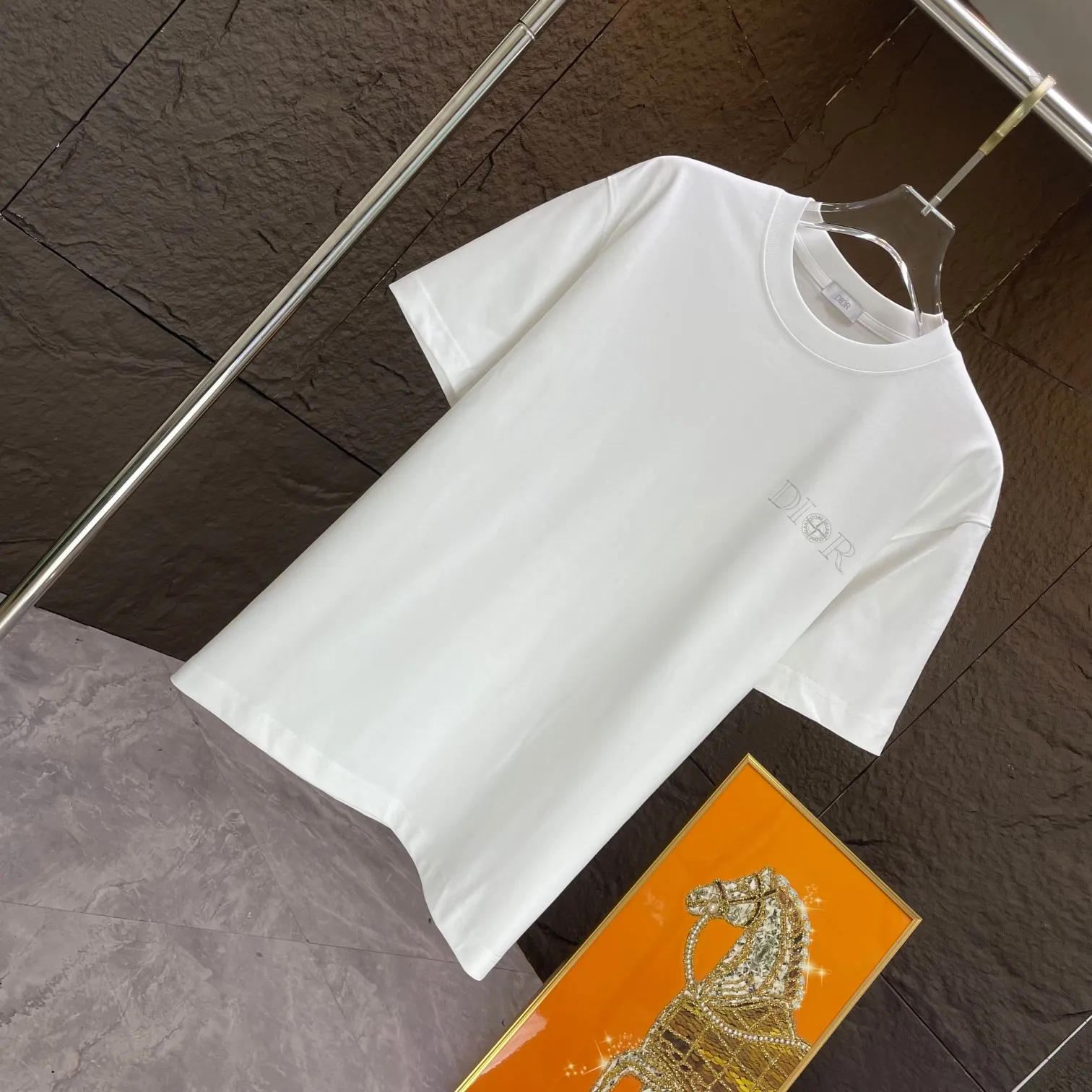 🅿️170 Dio* Dior* 2025 spring and summer new short-sleeved T-shirt Heavy cotton personalized print Color: Black White Mint Green Size: S M L XL XXL