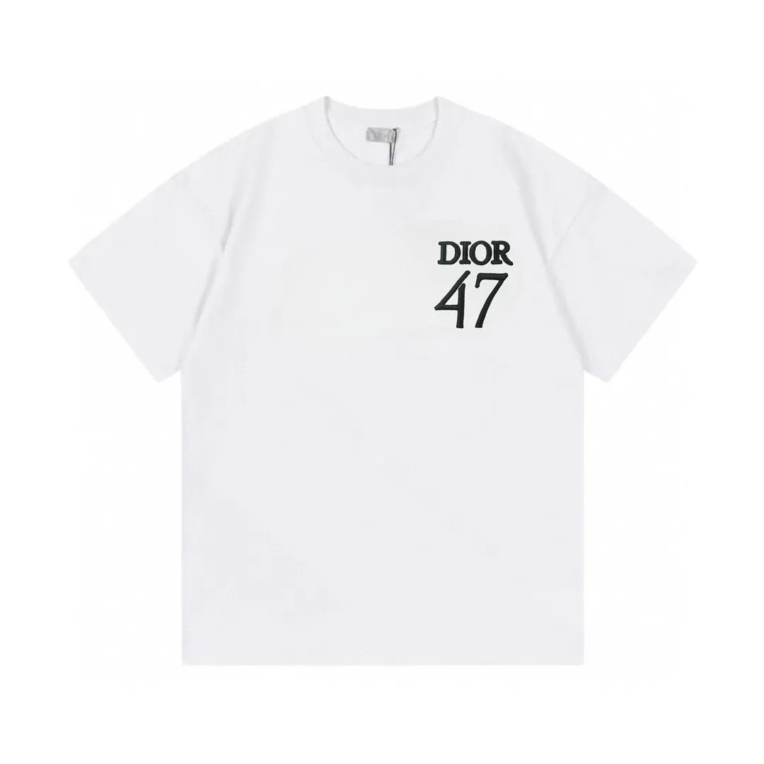 🅿️170 Dior 2025 new style embroidered 47 letter logo, same style for men and women, short-sleeved T-shirt ·Customized 280g 100% double yarn pure cotton fabric ·Dyeing 32 counts double strand thread ·Imported Tajima machine embroidery technology ·Collar label, hangtag, main mark and three labels complete Color: White Size: XS S M L