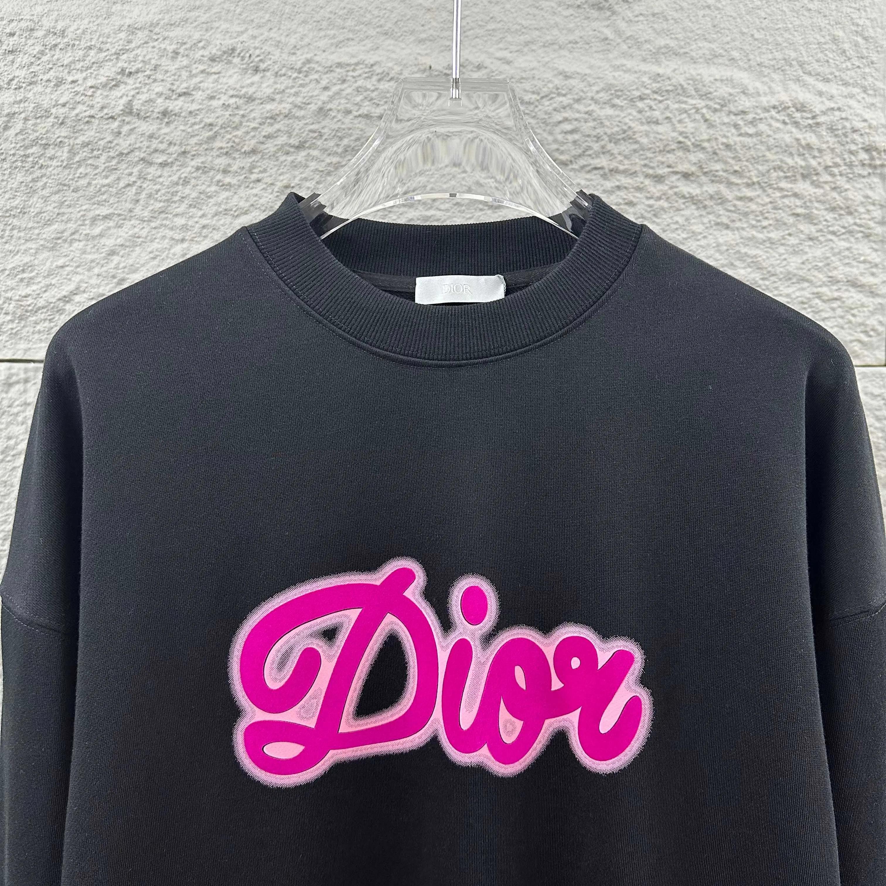 🅿️260 Dio* Christian Dior 2025 early autumn and winter new style, classic letter three-dimensional flocking technology + printing, simple and elegant, custom terry fabric, long-sleeved sweatshirt, same style for men and women, color: black, white, size: S (90-130 pounds) M (120-150 pounds) L (140-165 pounds) XL (160-180 pounds) XXL (180-210 pounds)