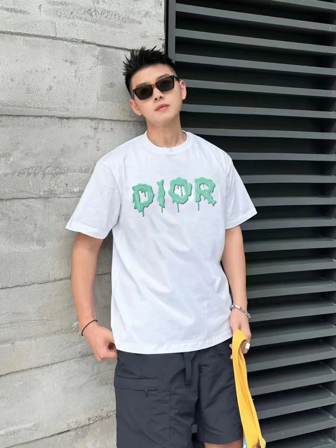 🅿️170 [DIOR Dior] 2025FW short-sleeved T-shirt LOGO printing High-end 26s double yarn 300g fabric Heavy fabric Customized frame ribbing in the same cylinder and dyeing Complete three standards Same style for men and women Color: Black White Size: S M L XL 2XL