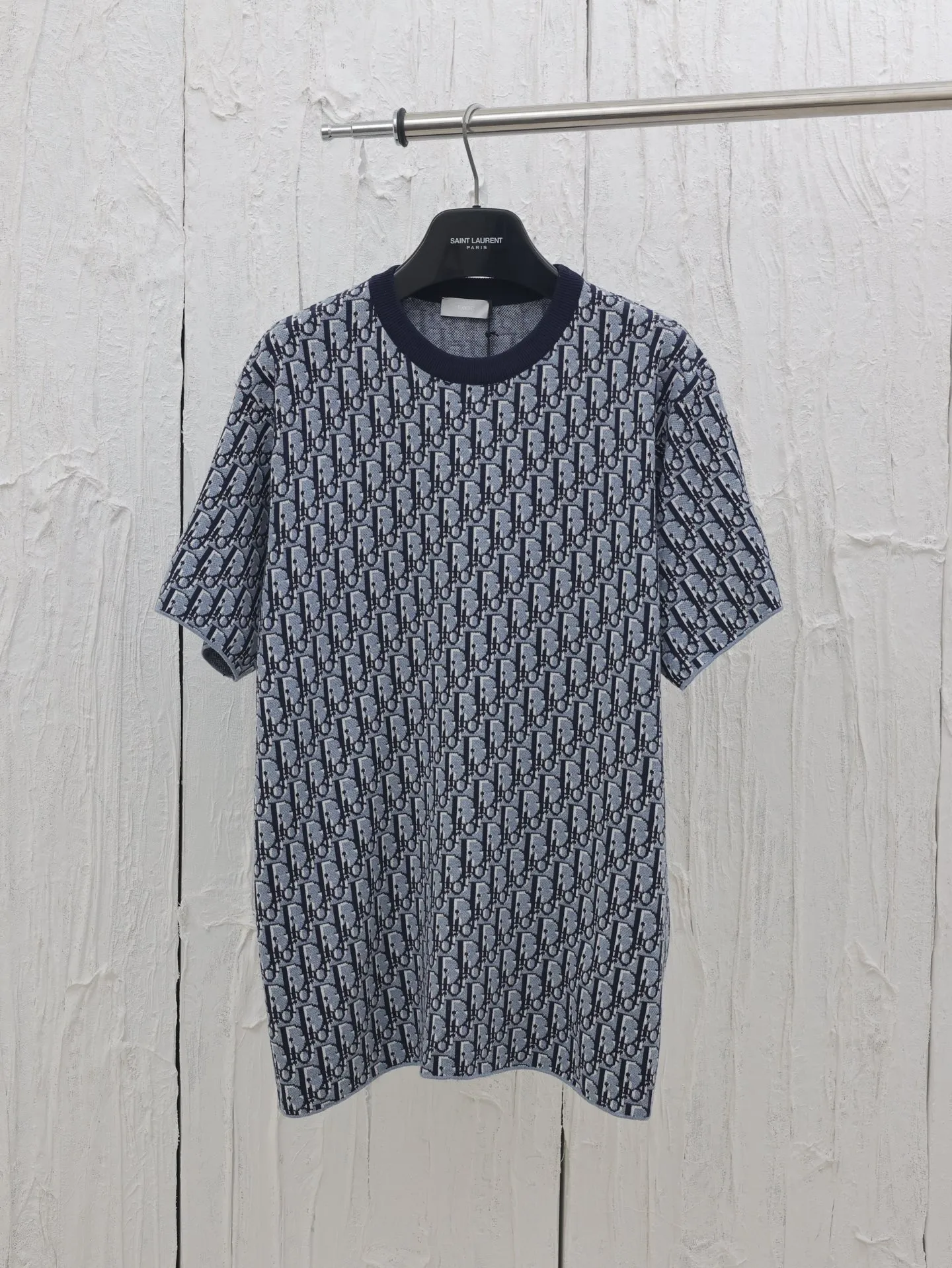 🅿️470 Dio*/Dior 25Ss new jacquard letter sweater. This sweater is decorated with classic Oblique print. Crafted from gray, blue and black cotton jacquard in a straight fit with ribbed detailing. Can be matched with various styles to show your personality Size: S/M/L/XL