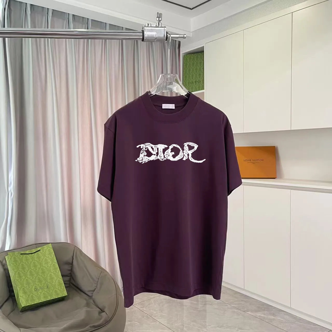 🅿️170 Dio Dior 2025 summer new style Personalized letter logo printing Short-sleeved T-shirt Customized fabric 300g Same style for men and women Color: black white lake green sky blue purple Size: S M L XL XXL five sizes ​
