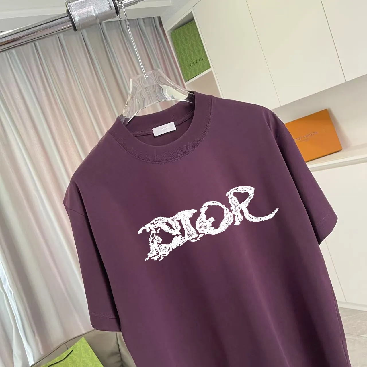 🅿️170 Dio Dior 2025 summer new style Personalized letter logo printing Short-sleeved T-shirt Customized fabric 300g Same style for men and women Color: black white lake green sky blue purple Size: S M L XL XXL five sizes ​