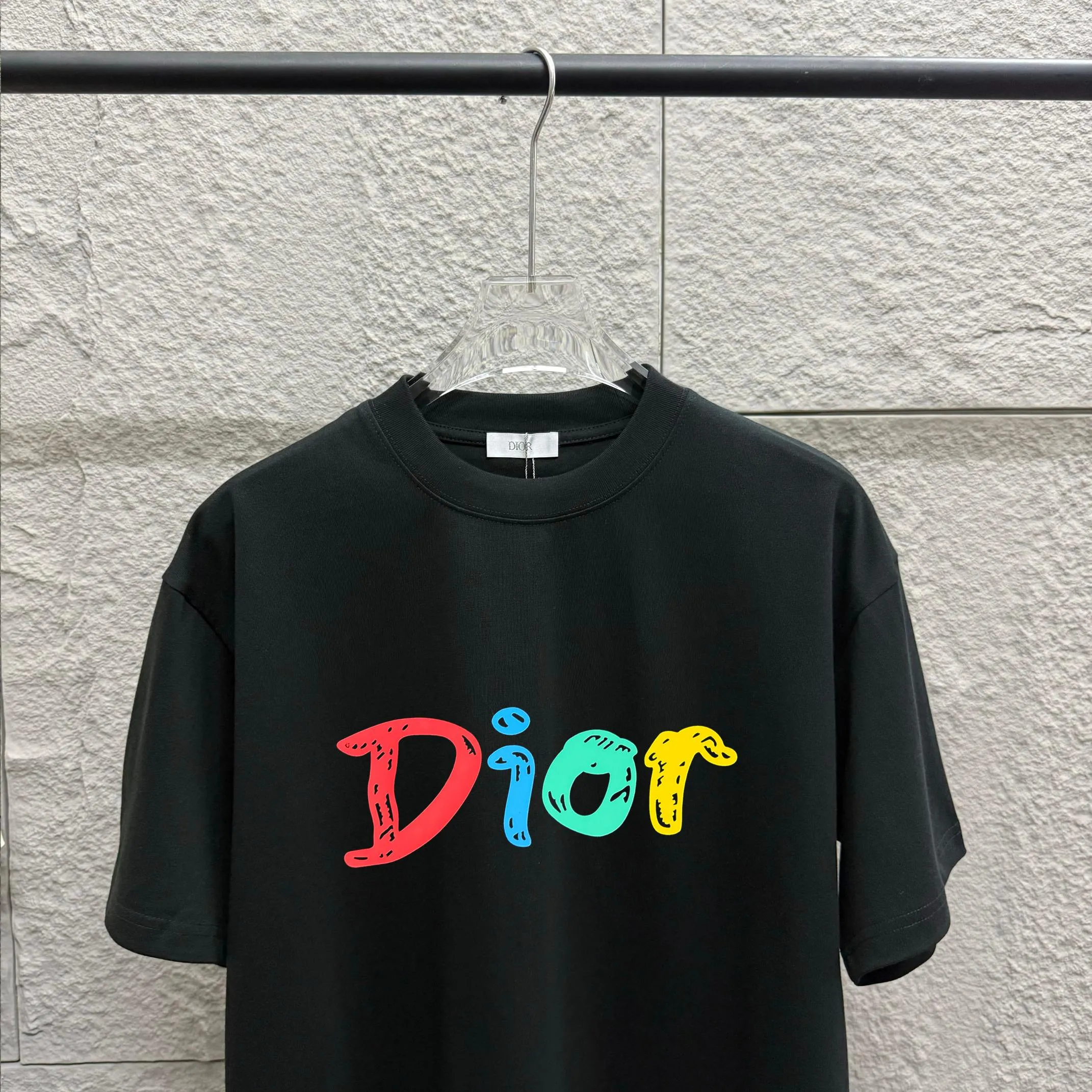 🅿️180 Dio* Dior 2025 spring and summer new style Classic colorful letters thick plate three-dimensional silicone technology Simple and elegant Customized double yarn plain cotton fabric Short-sleeved T-shirt Unisex Color: Black White Size: S (90-130 catties) M (120-150 catties) L (140-165 catties) XL (160-180 catties) XXL (180-210 pounds)