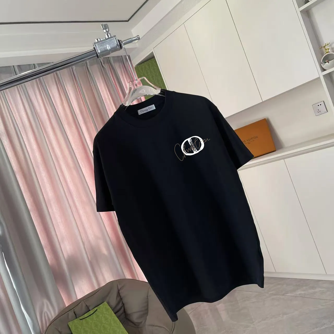 🅿️170 Dio Dior 2025 summer new style Personalized letter logo printing Short-sleeved T-shirt Customized fabric 300g Same style for men and women Color: Black White Lake Green Iron Gray Size: S M L XL XXL Five codes​