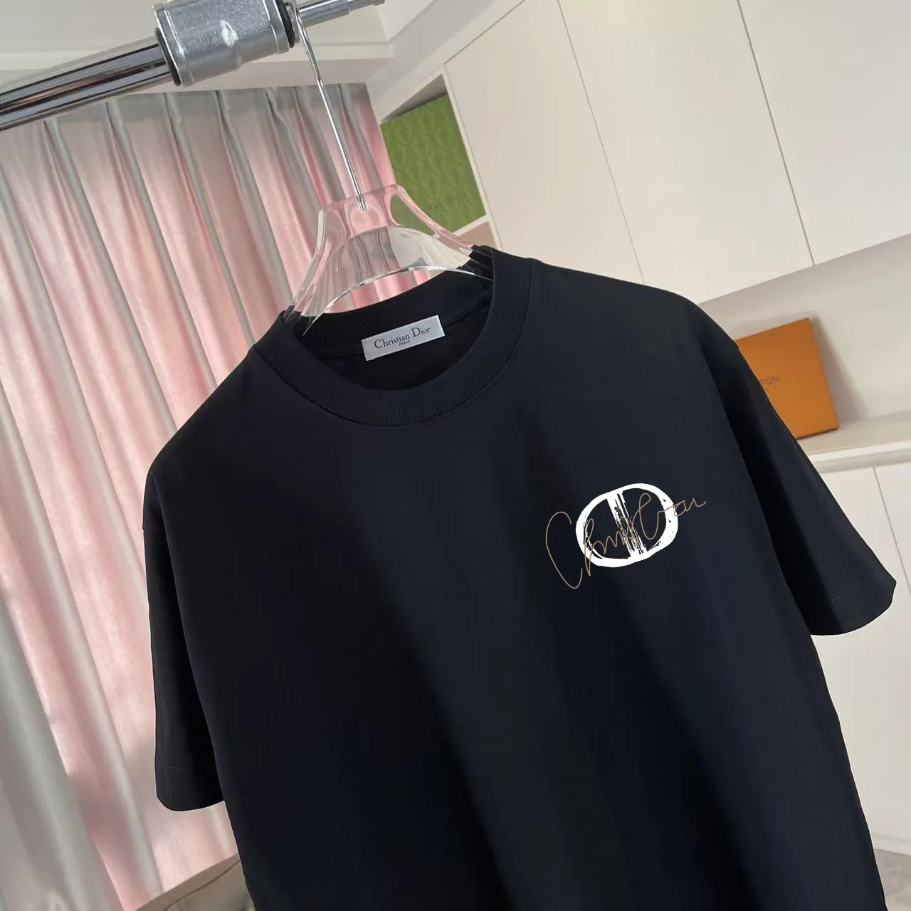 🅿️170 Dio Dior 2025 summer new style Personalized letter logo printing Short-sleeved T-shirt Customized fabric 300g Same style for men and women Color: Black White Lake Green Iron Gray Size: S M L XL XXL Five codes​