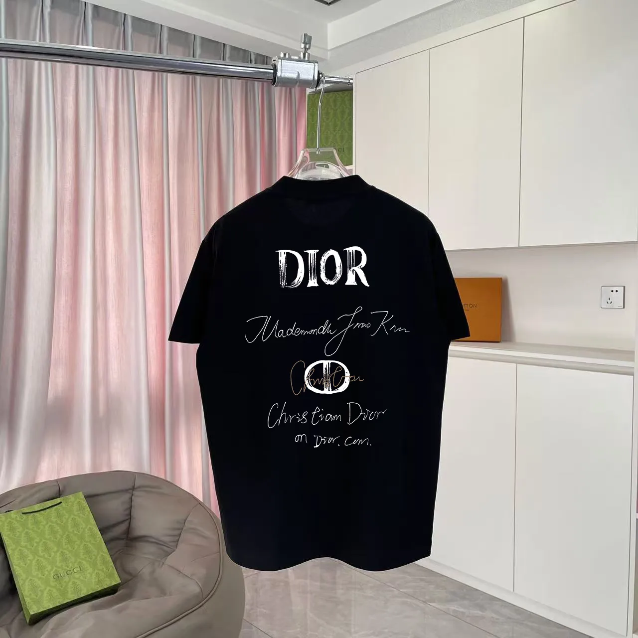 🅿️170 Dio Dior 2025 summer new style Personalized letter logo printing Short-sleeved T-shirt Customized fabric 300g Same style for men and women Color: Black White Lake Green Iron Gray Size: S M L XL XXL Five codes​