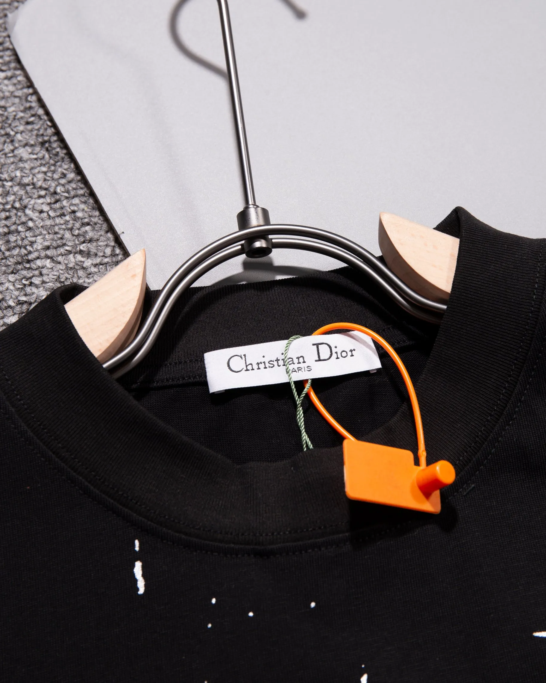 🅿️200 DIOR Dior round neck short-sleeved T-shirt printed hot diamond LOGO official synchronization 1:1 original mold opening fashion personality versatile trend pure original quality original washed fabrics hangtag collar label washed wheat complete three standards Color: Black. White. Size: S M L XL
