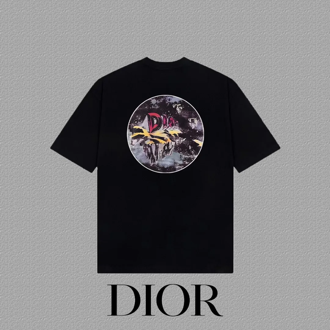 🅿️170 [DIOR Dior] 2025FW short-sleeved T-shirt LOGO printing High-end 26s double yarn 300g fabric Heavy fabric Customized frame ribbing in the same cylinder and dyeing Complete three standards Same style for men and women Color: Black White Size: S M L XL 2XL