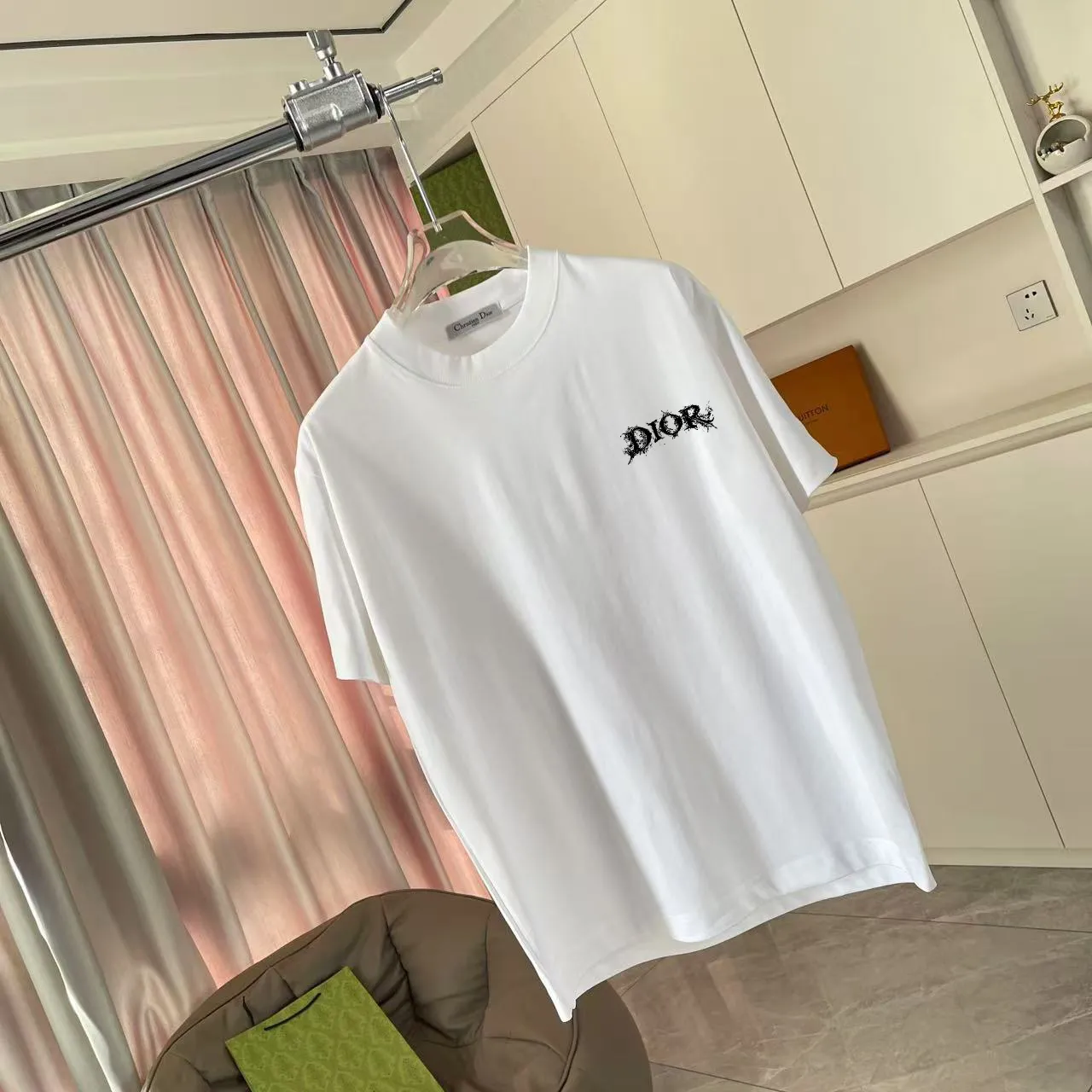 🅿️170 Dio Dior 2025 summer new style Personalized letter logo printing Short-sleeved T-shirt Customized fabric 300g Same style for men and women Color: black white lake green sky blue Size: S M L XL XXL five sizes ​