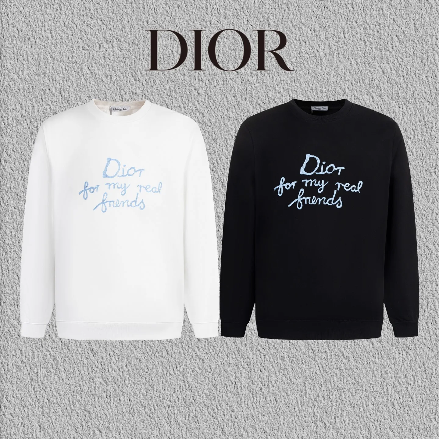 🅿️270 Style No. B27 Dior signature letter embroidered round neck sweatshirt. DIOR counter consistent sweatshirt. The fabric is made of 420g double-strand double yarn in the same cylinder terry. 2×2 pure cotton high-elastic fine threads are not deformed. Imported machine heavy industry thousands of needles full embroidery technology. Popular online celebrity versatile OS version can be worn up to about 180 pounds. Factory assembly line work. Imported machine double-line hemming technology. Three complete standards. Customized accessories. Alignment, same style for men and women colour: black white size: S M L XL Manual measurement error of about 1-3cm is normal