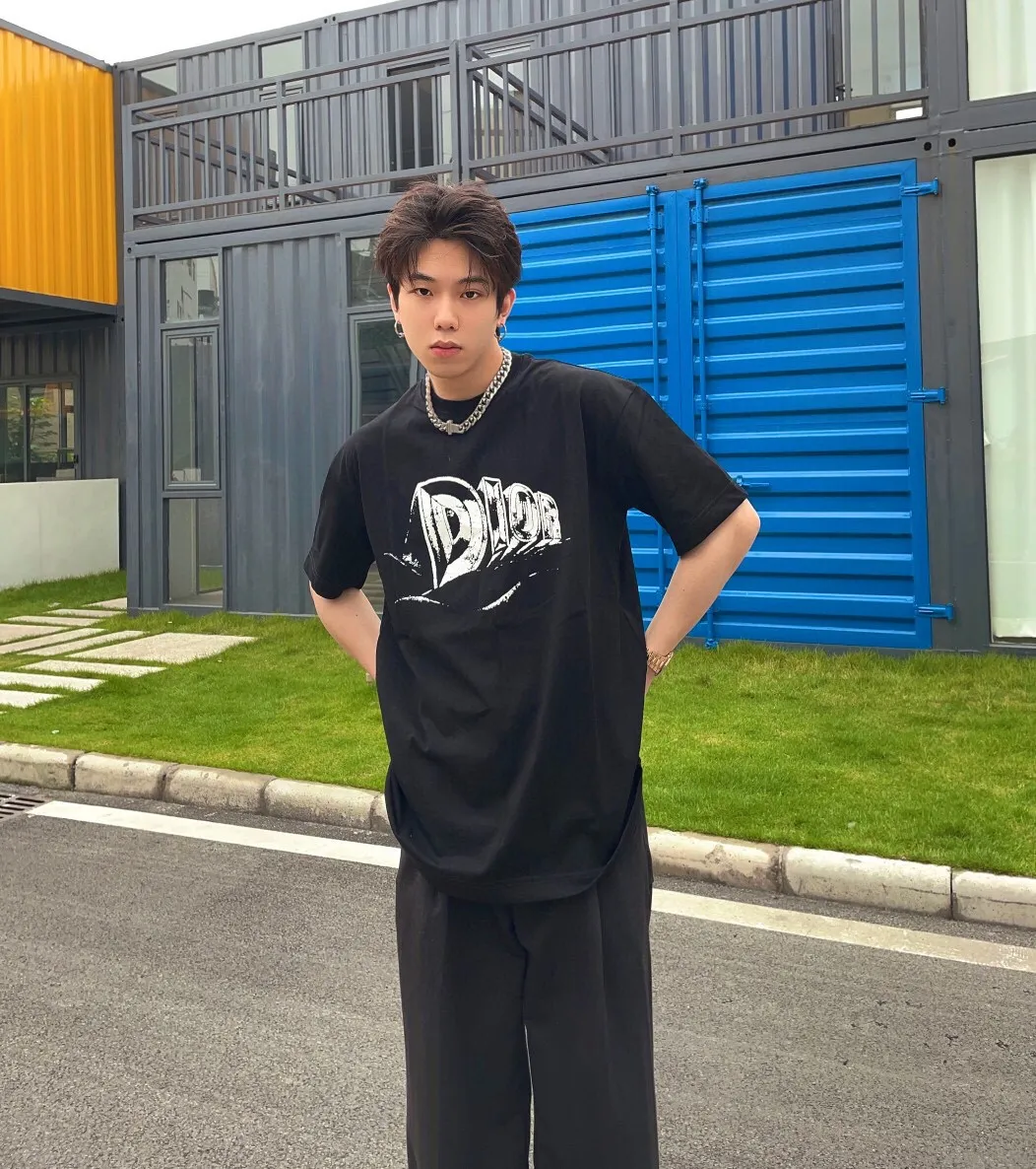 🅿️170 [DIOR Dior] 2025FW short-sleeved T-shirt LOGO printing High-end 26s double yarn 300g fabric Heavy fabric Customized frame ribbing in the same cylinder and dyeing Complete three standards Same style for men and women Color: Black White Size: S M L XL 2XL
