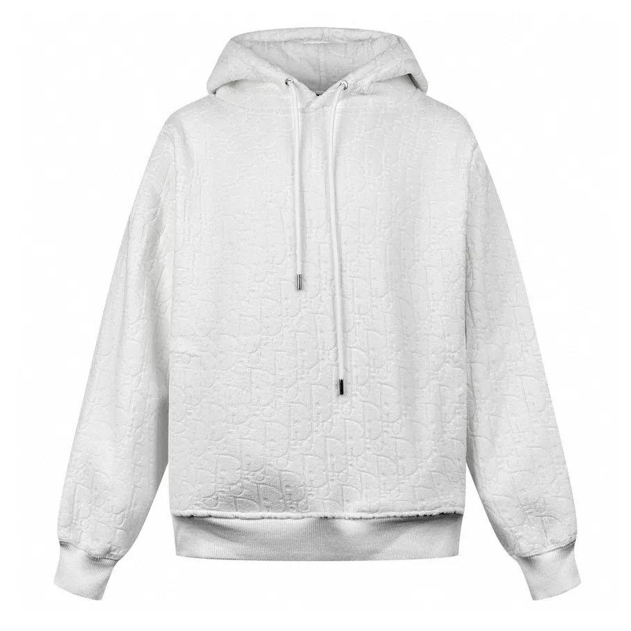 🅿️530 [Exclusive supply] CD all-over jacquard towel embroidered hooded sweatshirt (white). Original purchase and development of 17,500. The fabric is made of customized Dior jacquard fabric. It feels soft and comfortable against the skin. It is decorated with jacquard patterns of the same color on the front. It is delicately interwoven and dazzling. It is like artistic brushstrokes gently swaying on the soft towel. The looming dark lines highlight the nobility and elegance. Every detail exudes charm. Customized Dior jacquard fabrics form Oblique patterns through changes in warp and weft structures. The jacquard looms weave the jacquard fabrics before dyeing and finishing. The details are authentic, and ergonomic three-dimensional tailoring returns to traditional craftsmanship through segmentation, folding, shrinking, and stretching techniques. The so-called slow work produces fine work, which is respect for the material. The pursuit of feel. The workmanship is complicated and cumbersome. The time is slow. The loss is high, and the fabrics are washed. It has better hand feel and texture, is not easy to deform, shrink or fade, and maintains long-term beauty. Size:S-M-L-XL