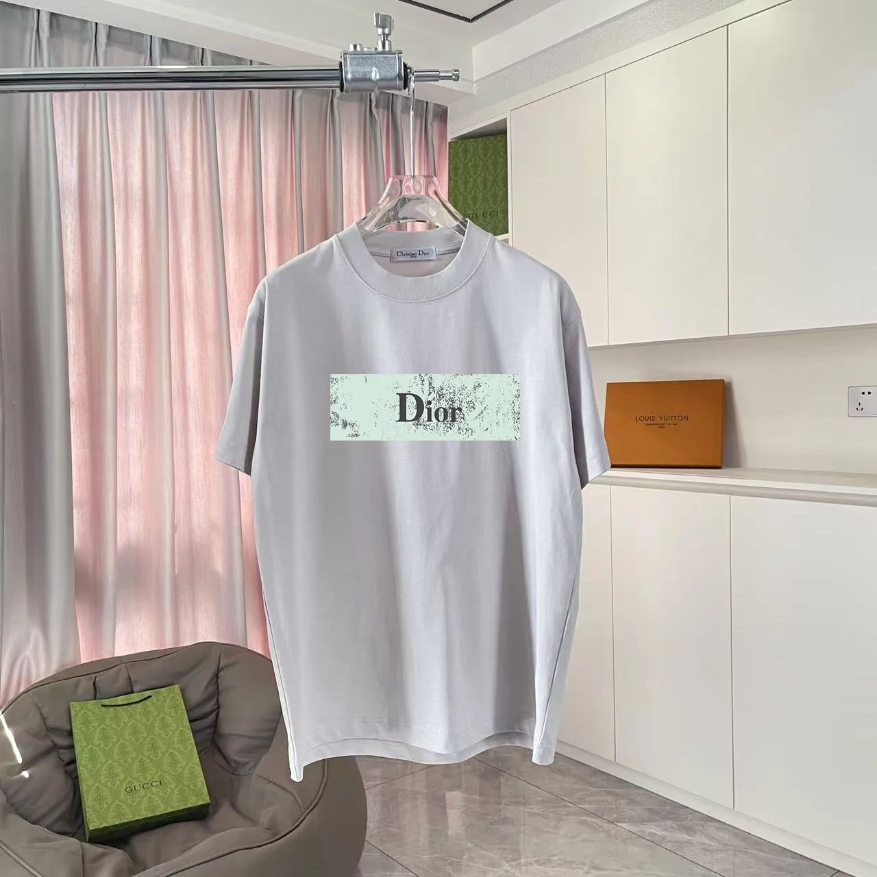🅿️170 Dio*Dior 2025 summer new style Personalized letter logo printing Short-sleeved T-shirt Customized fabric 300g Same style for men and women Color: Black White Purple Iron Gray Size: S M L XL XXL Five codes​