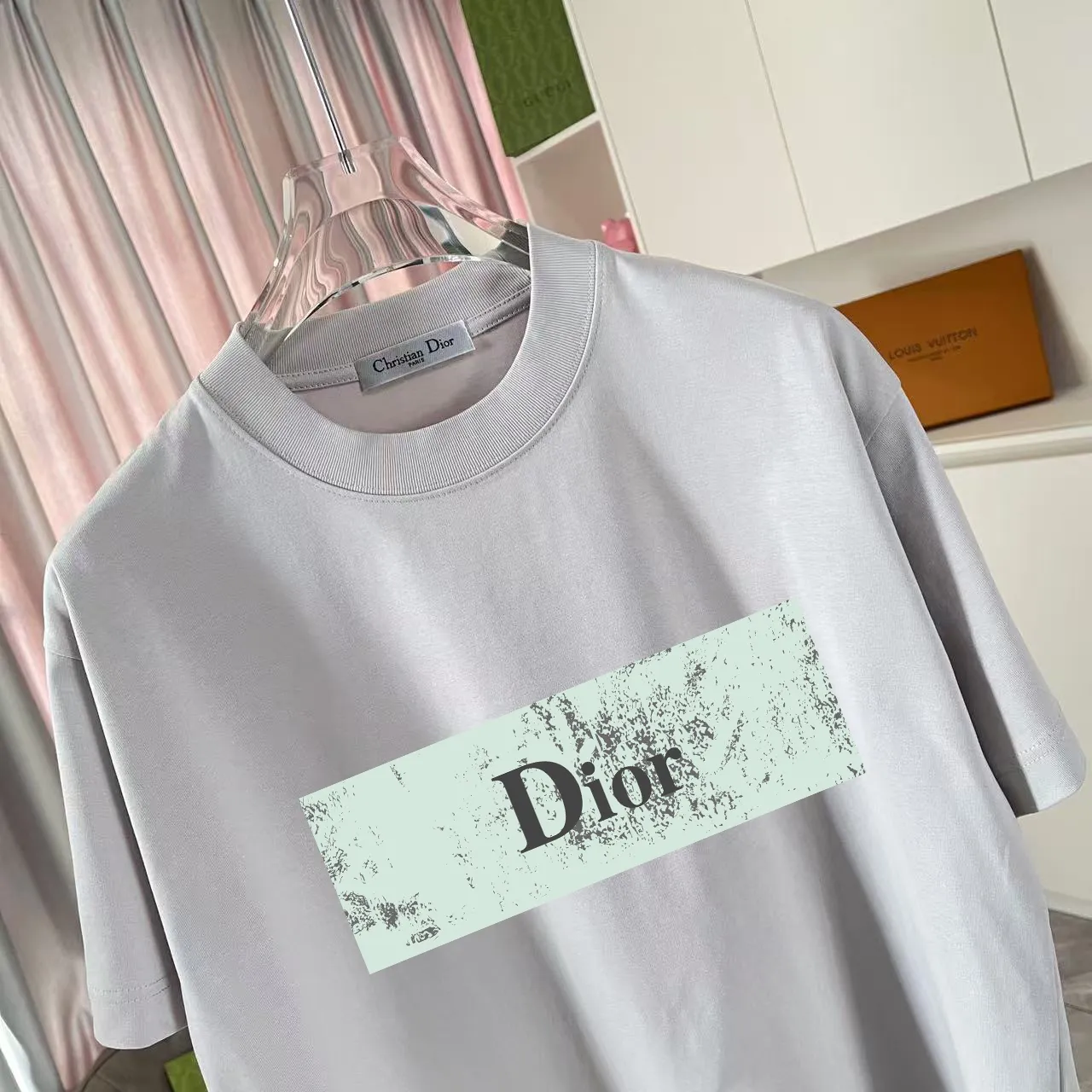 🅿️170 Dio*Dior 2025 summer new style Personalized letter logo printing Short-sleeved T-shirt Customized fabric 300g Same style for men and women Color: Black White Purple Iron Gray Size: S M L XL XXL Five codes​