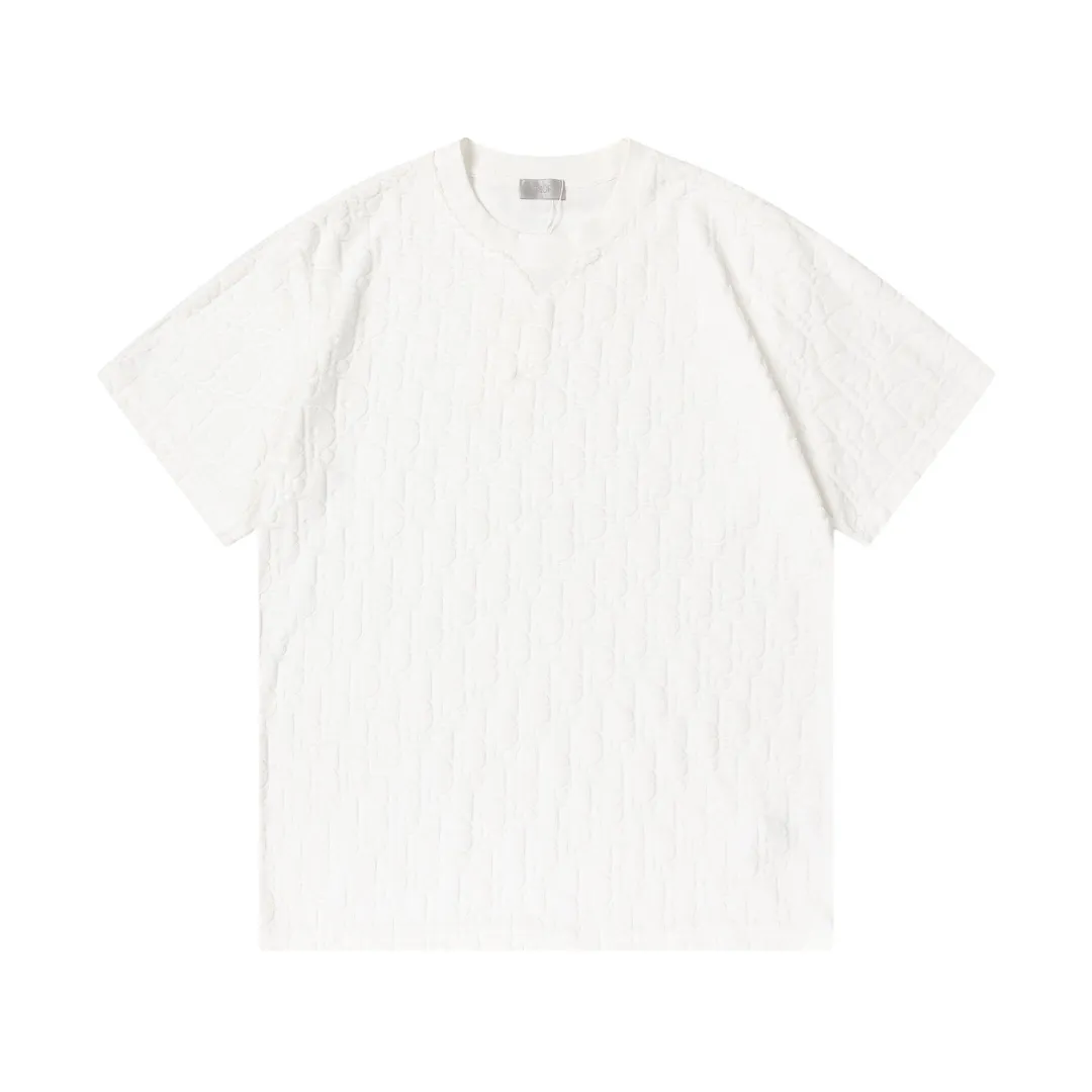 🅿️170 Dior Dior 2025 early spring new style customized towel jacquard fabric with dark letter logo all over, same style for men and women, short-sleeved T-shirt Color: White Size: XS-L