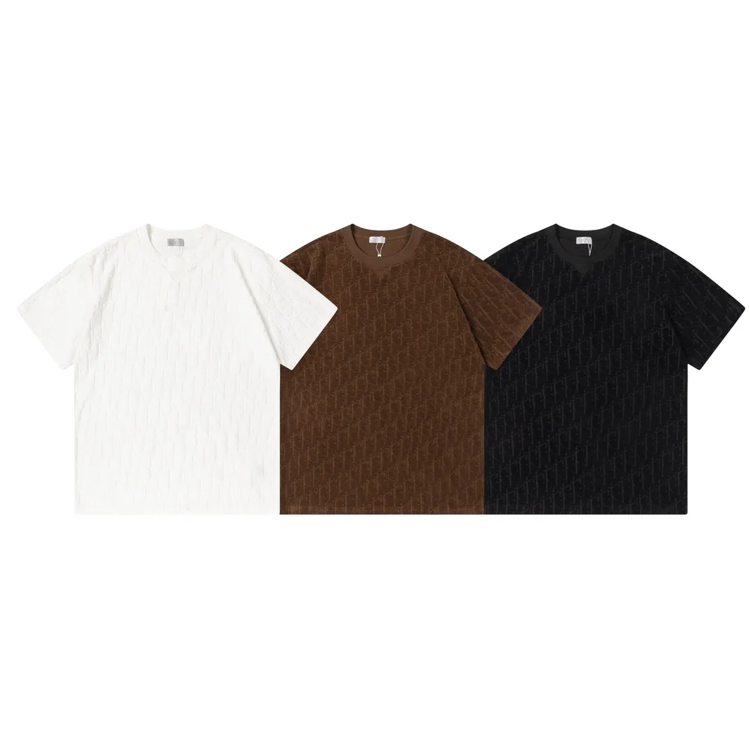 🅿️170 Dior Dior 2025 early spring new style customized towel jacquard fabric with dark letter logo all over, same style for men and women, short-sleeved T-shirt Color: White Size: XS-L