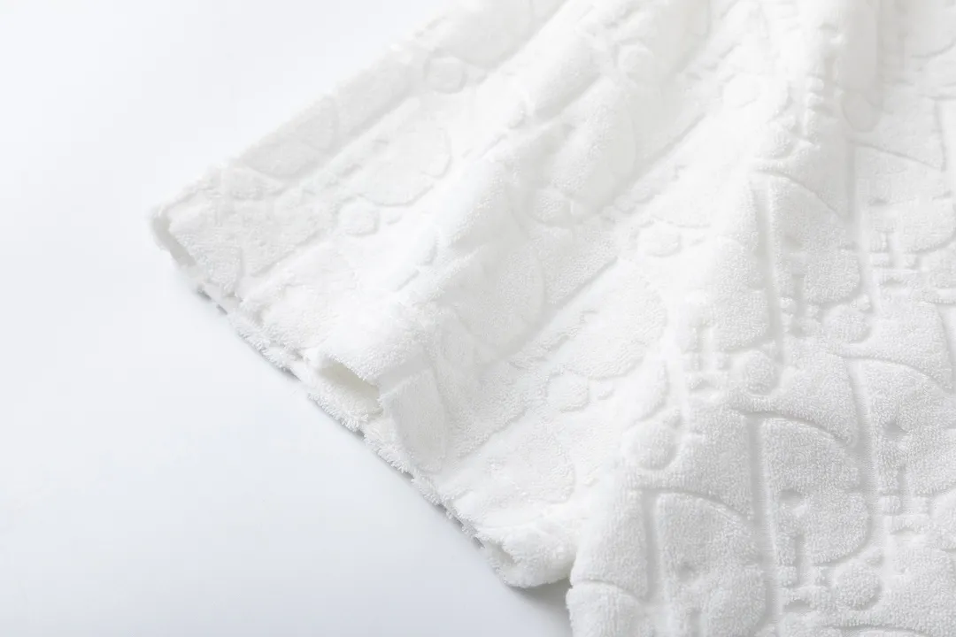 🅿️170 Dior Dior 2025 early spring new style customized towel jacquard fabric with dark letter logo all over, same style for men and women, short-sleeved T-shirt Color: White Size: XS-L