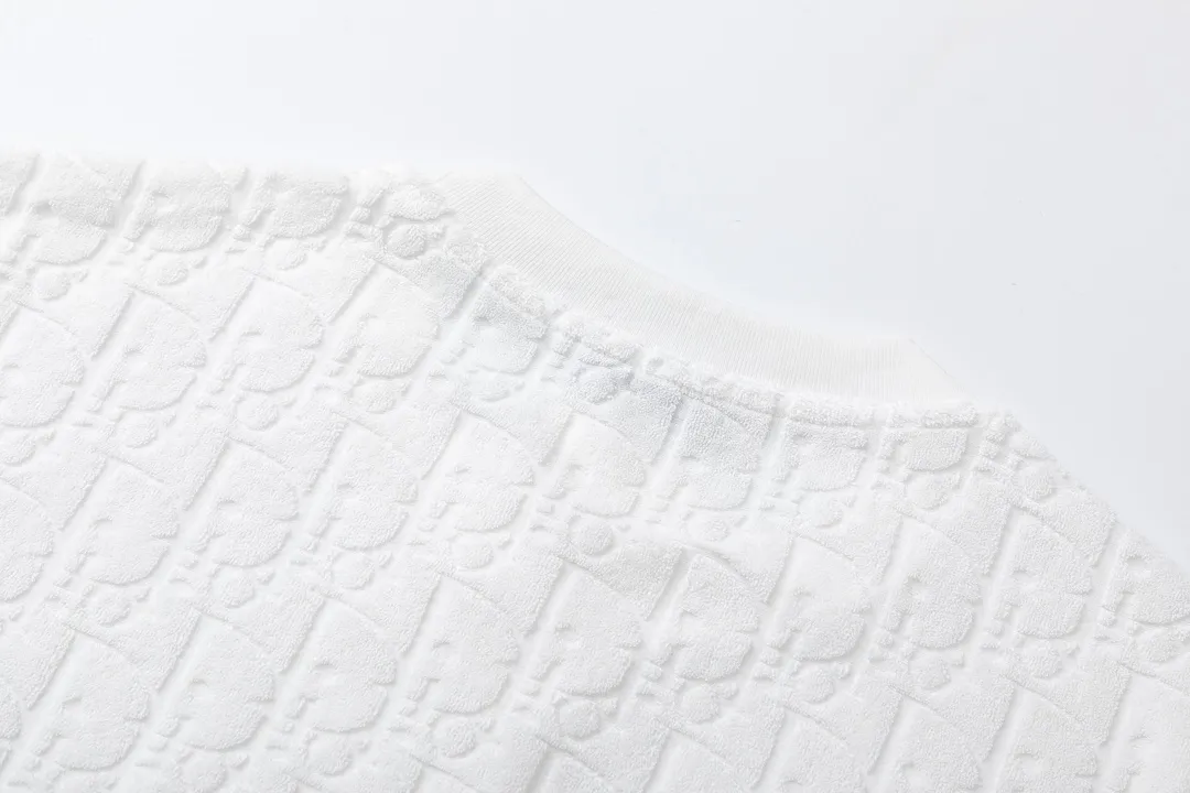 🅿️170 Dior Dior 2025 early spring new style customized towel jacquard fabric with dark letter logo all over, same style for men and women, short-sleeved T-shirt Color: White Size: XS-L