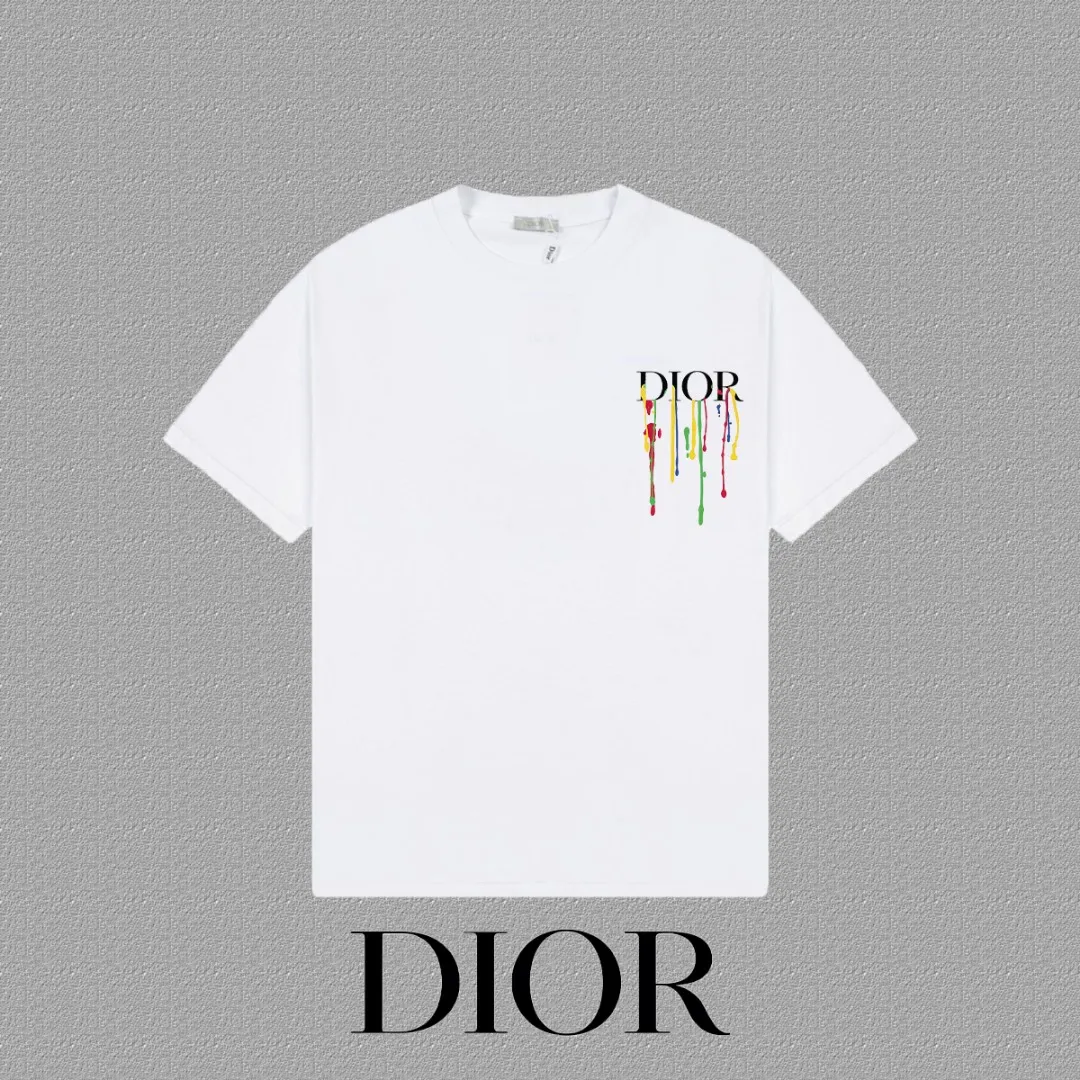 🅿️170 [DIOR Dior] 2025FW short-sleeved T-shirt LOGO printing High-end 26s double yarn 300g fabric Heavy fabric Customized frame ribbing in the same cylinder and dyeing Complete three standards Same style for men and women Color: Black White Size: S M L XL 2XL