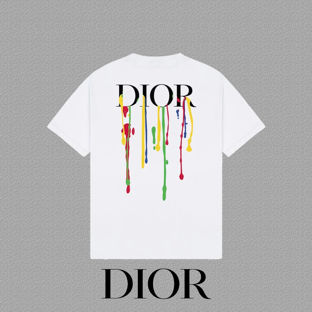 🅿️170 [DIOR Dior] 2025FW short-sleeved T-shirt LOGO printing High-end 26s double yarn 300g fabric Heavy fabric Customized frame ribbing in the same cylinder and dyeing Complete three standards Same style for men and women Color: Black White Size: S M L XL 2XL