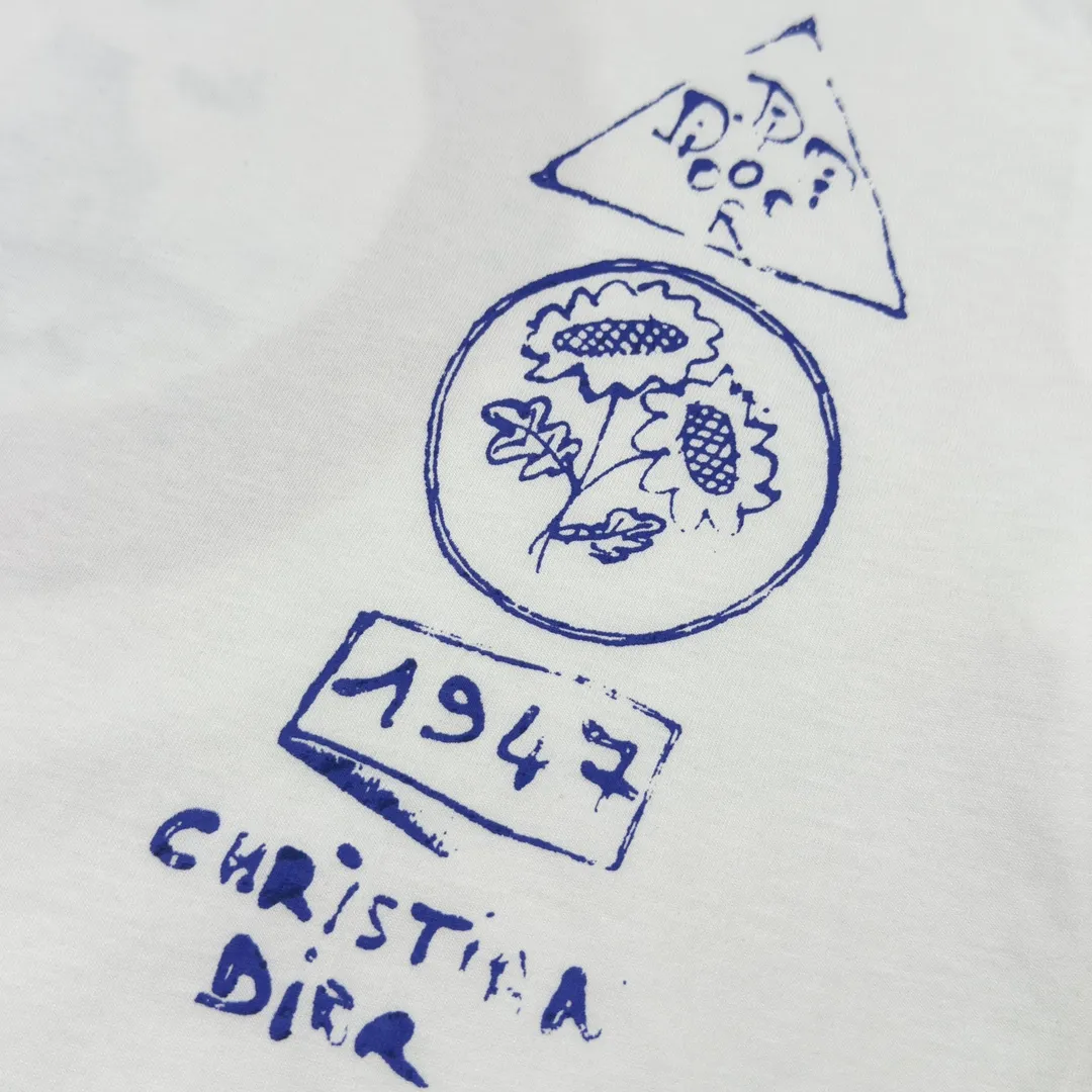 🅿️210 CD Summer 25ss Pink Circle Illustration Digital Printing Round Neck Short Sleeve Size XS-L