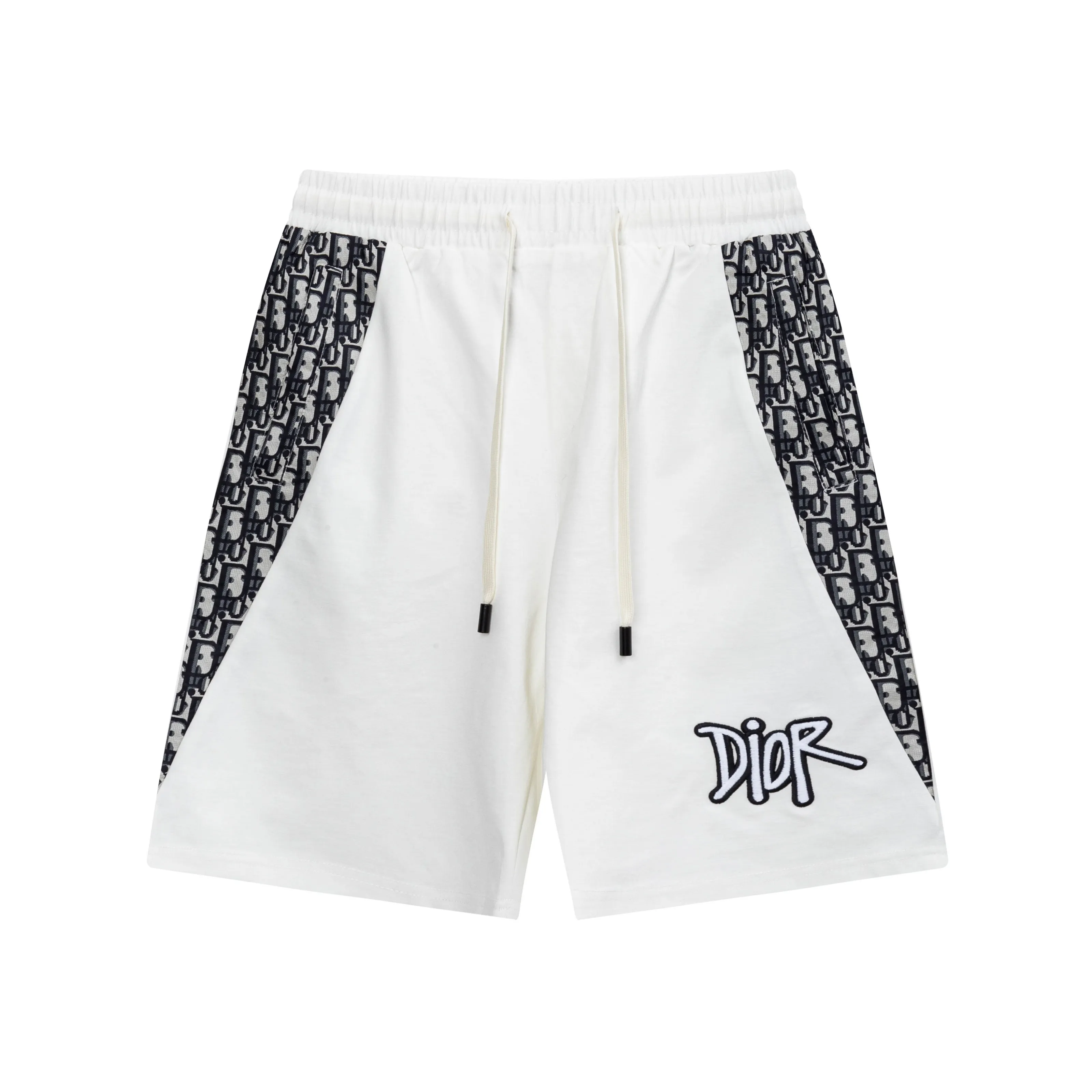 🅿️190 2025 Dior Dior new knitted shorts, customized fabric, knitted technology printed logo. The version is tight and three-dimensional, with straight stripe splicing. The customized trouser cord hardware has strong texture and smoothness. The upper body is comfortable and breathable. The concave and convex three-dimensional sense makes it a fashionable and casual outfit. Color: White-Black Size: M-4XL