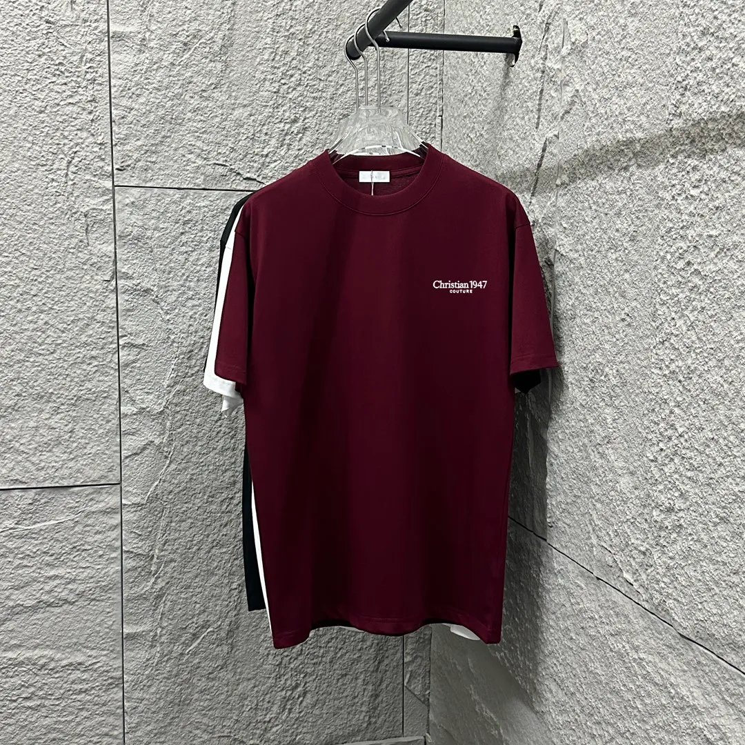 🅿️180 Dio*Dior* 2025 spring and summer style Classic letters 1947 embroidered personalized logo Customized double yarn plain cotton fabric Short-sleeved T-shirt Uniform for men and women Color: Angora red black white light blue Size: S (90-130 catties) M (120-150 catties) L (140-165 catties) XL (160-180 pounds) XXL (180-210 pounds)