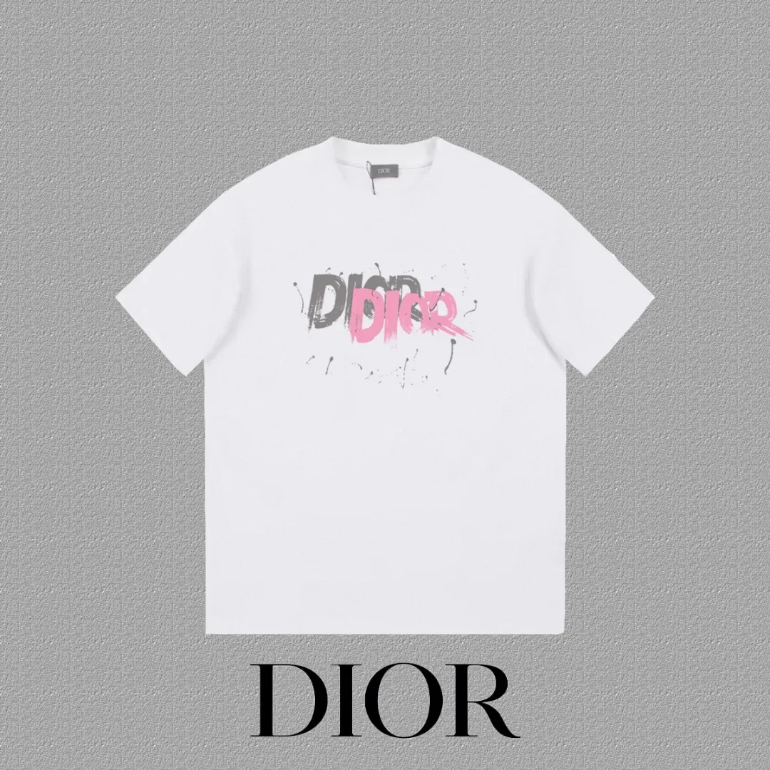 🅿️170 [DIOR Dior] 2025FW short-sleeved T-shirt LOGO printing High-end 26s double yarn 300g fabric Heavy fabric Customized frame ribbing in the same cylinder and dyeing Complete three standards Same style for men and women Color: Black White Size: S M L XL 2XL