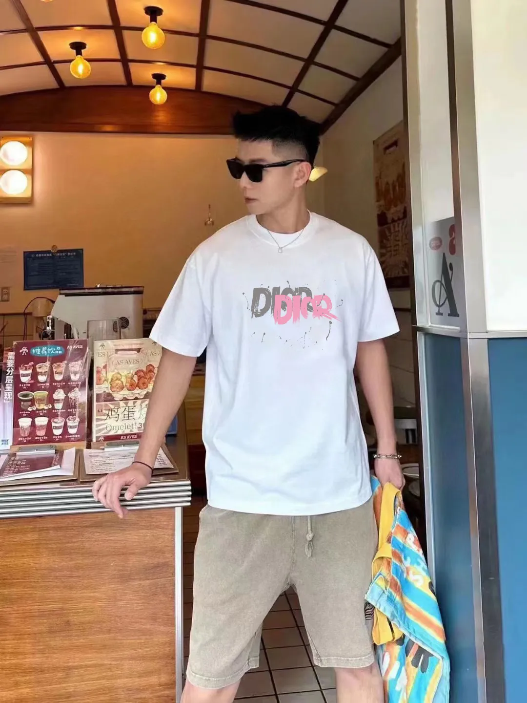 🅿️170 [DIOR Dior] 2025FW short-sleeved T-shirt LOGO printing High-end 26s double yarn 300g fabric Heavy fabric Customized frame ribbing in the same cylinder and dyeing Complete three standards Same style for men and women Color: Black White Size: S M L XL 2XL