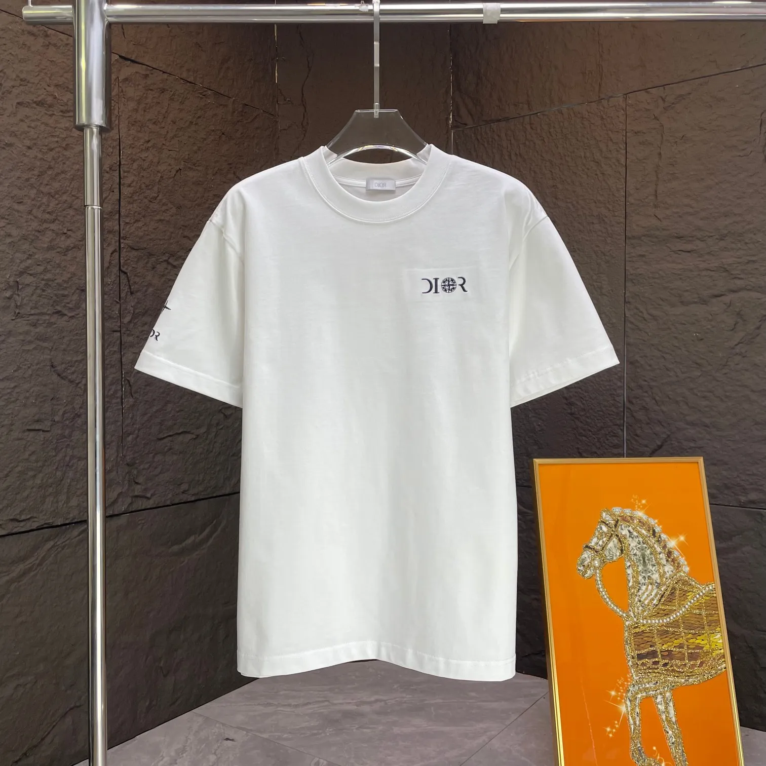 🅿️190 Dior* Dior* 2025 spring and summer new short-sleeved T-shirt Heavy cotton letter logo embroidery Color: black white Size: S M L XL XXL