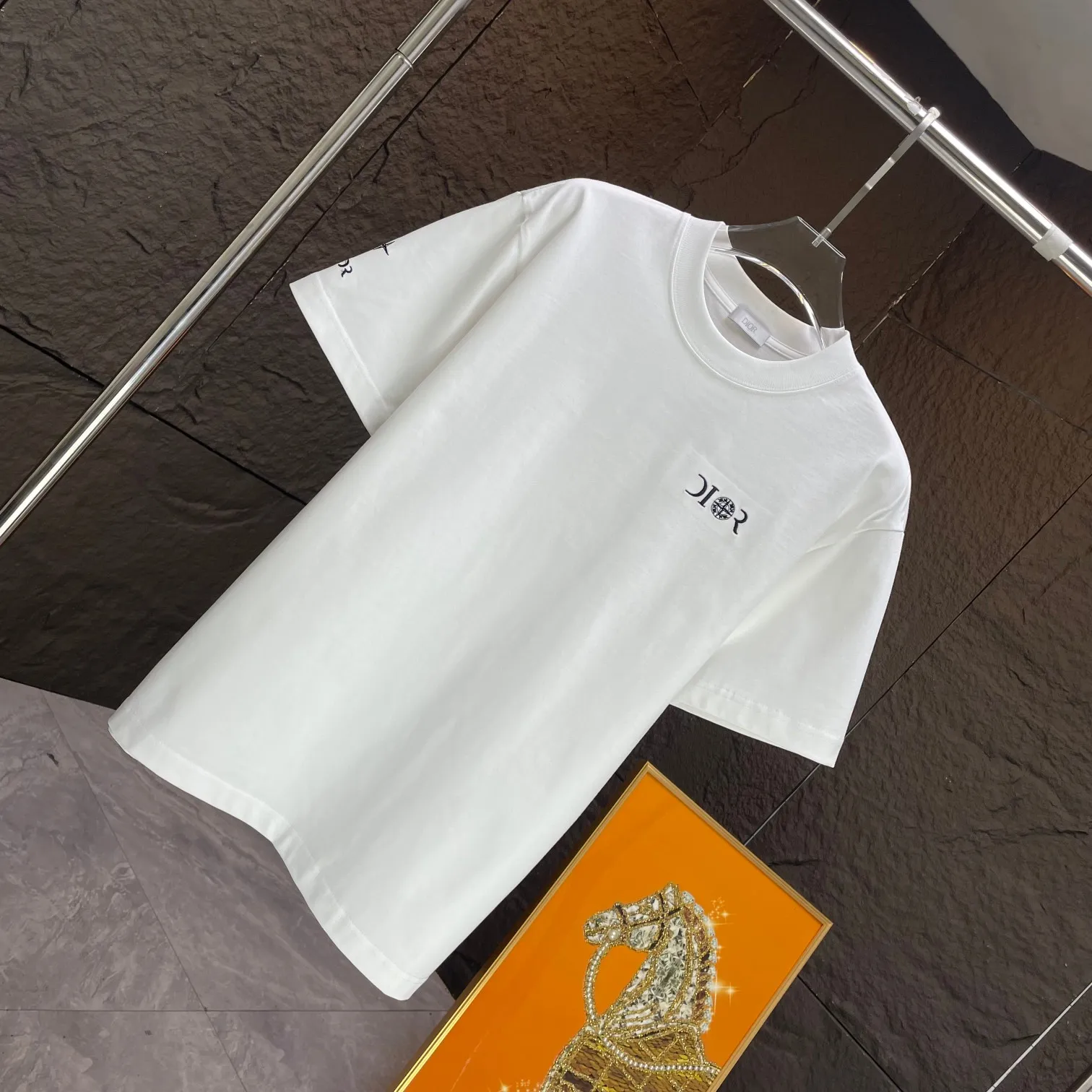 🅿️190 Dior* Dior* 2025 spring and summer new short-sleeved T-shirt Heavy cotton letter logo embroidery Color: black white Size: S M L XL XXL