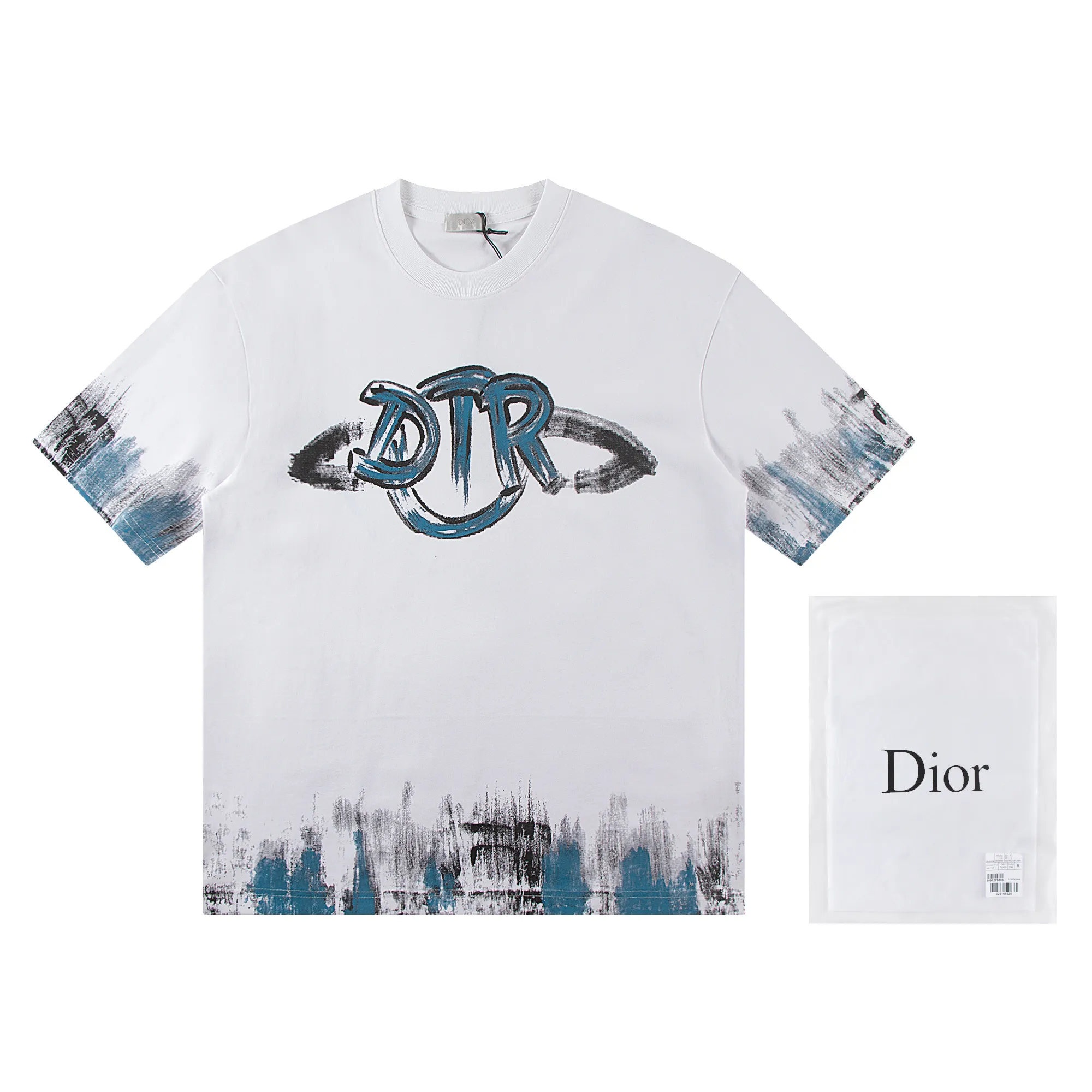 🅿️160 Dior*2025 latest hand-painted short-sleeved material: high version 300g double yarn combed cotton Size: S M L XL Color: black white Style number: W2554