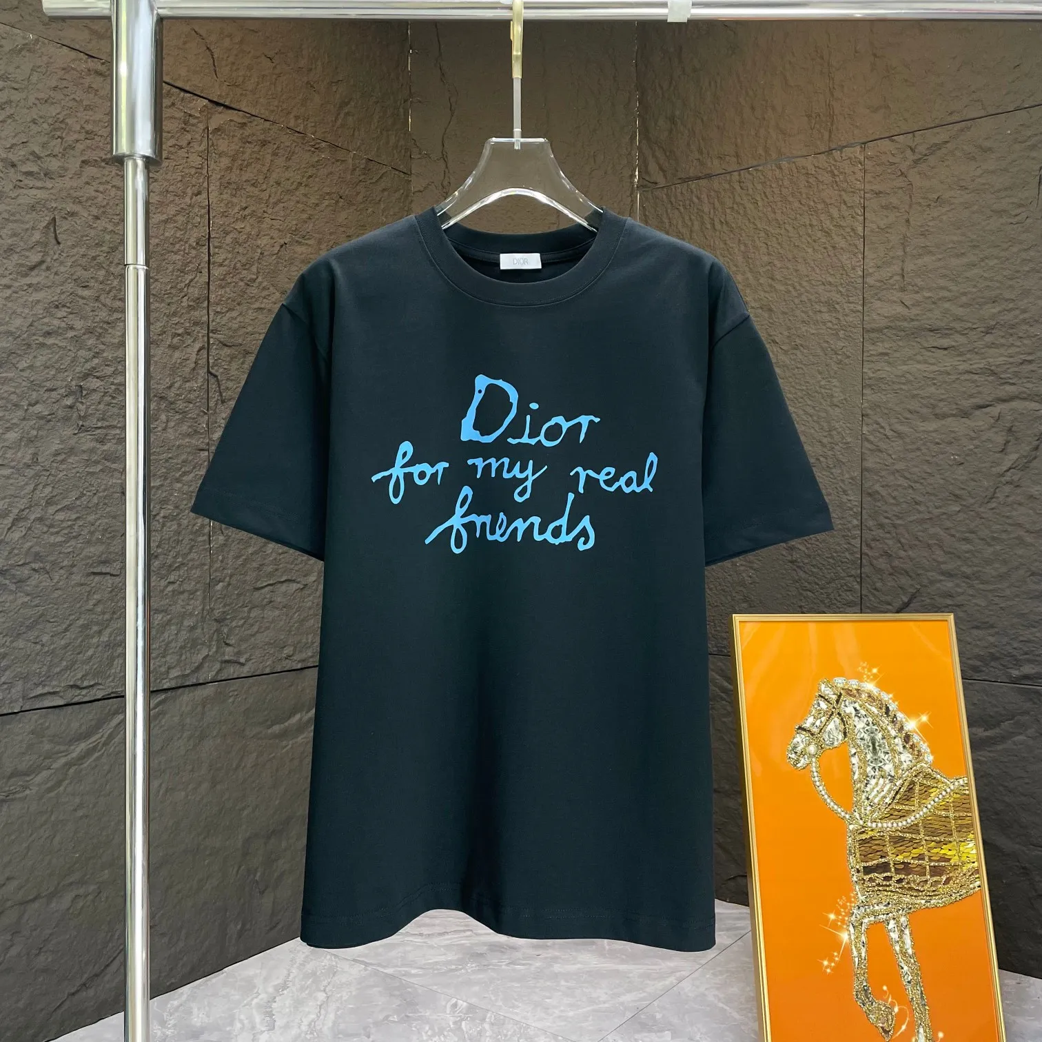 🅿️170 Dio* Dior* 2025 spring and summer new short-sleeved T-shirt Heavy cotton letter pattern printing Color: Black White Size: S M L XL XXL