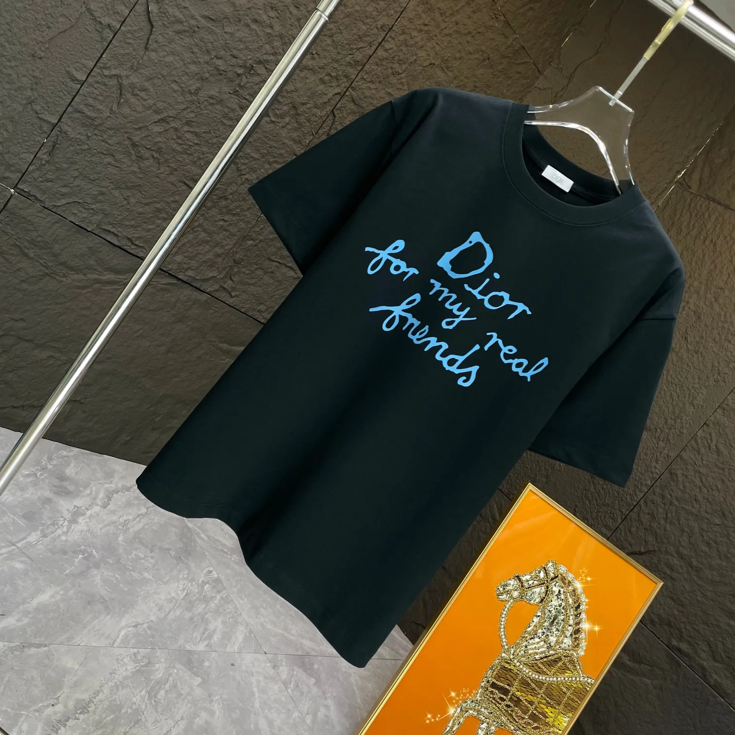 🅿️170 Dio* Dior* 2025 spring and summer new short-sleeved T-shirt Heavy cotton letter pattern printing Color: Black White Size: S M L XL XXL