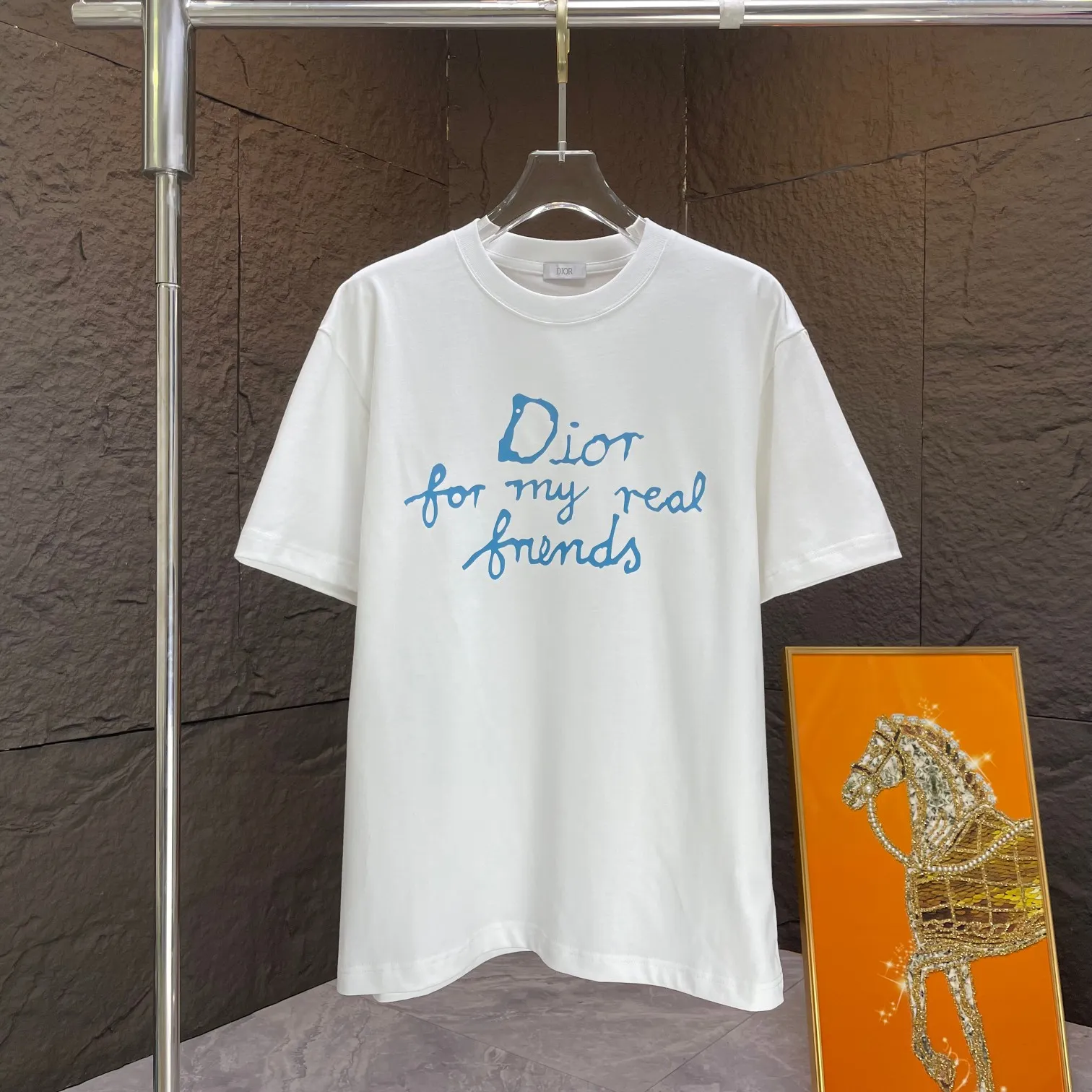 🅿️170 Dio* Dior* 2025 spring and summer new short-sleeved T-shirt Heavy cotton letter pattern printing Color: Black White Size: S M L XL XXL