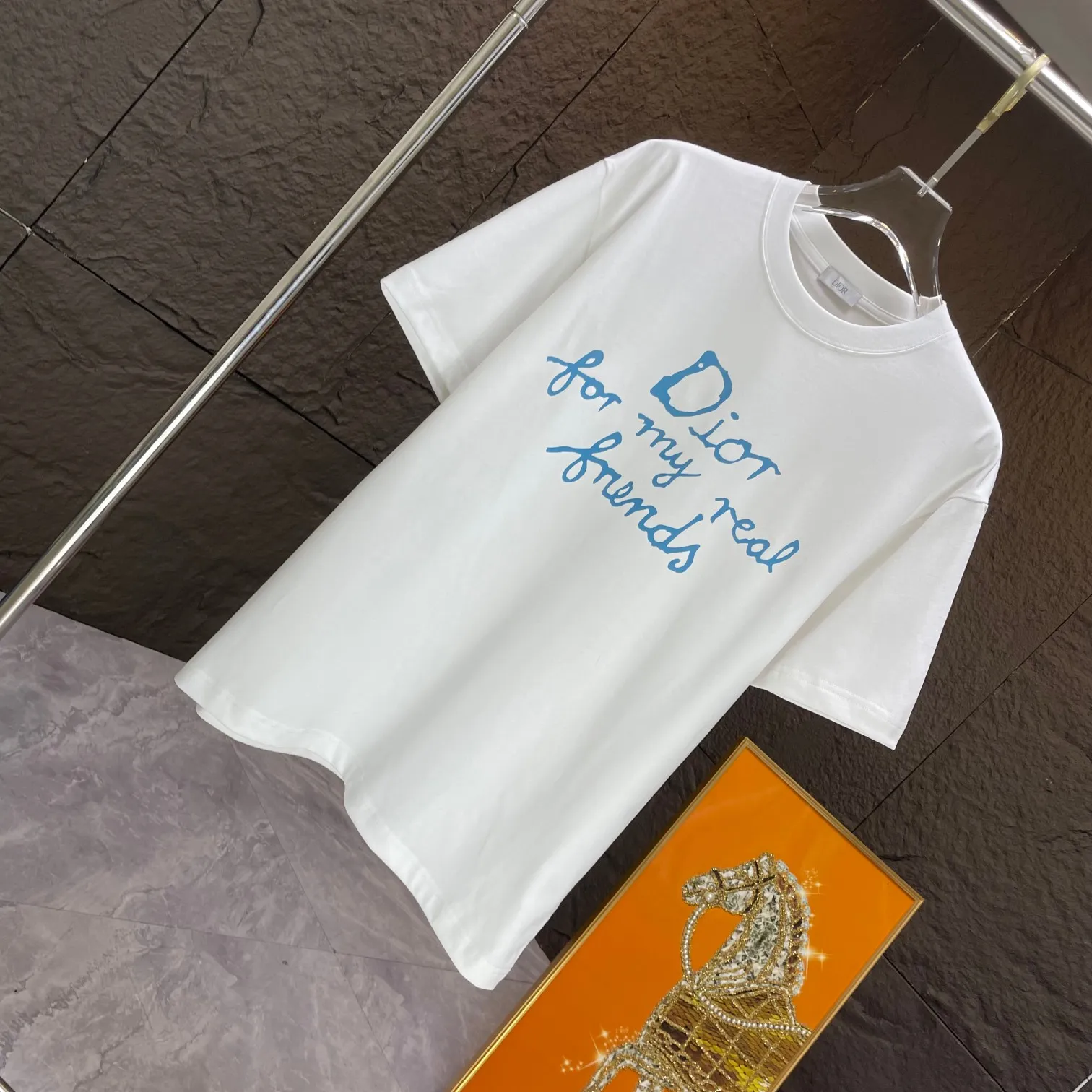 🅿️170 Dio* Dior* 2025 spring and summer new short-sleeved T-shirt Heavy cotton letter pattern printing Color: Black White Size: S M L XL XXL