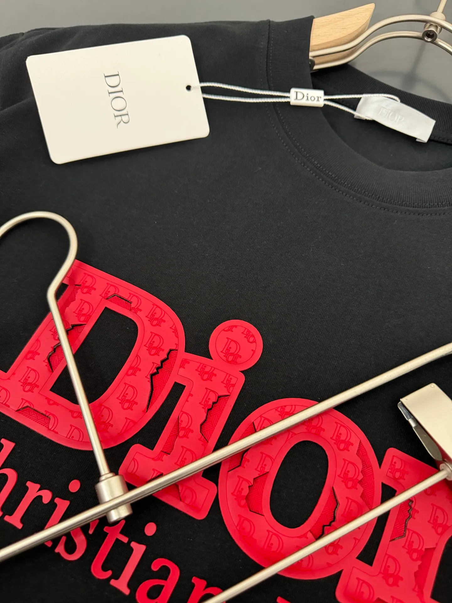 🅿️220 DIOR*Dior*320g heavyweight pure cotton t-shirt, thick, breathable and loose fit, heavy craftsmanship logo design, spring and summer new round neck fashionable short-sleeved t-shirt, comfortable to the skin, durable and easy to wear, meticulous original craftsmanship, a must-have for casual and versatile color: black white code number: S M L XL XXL