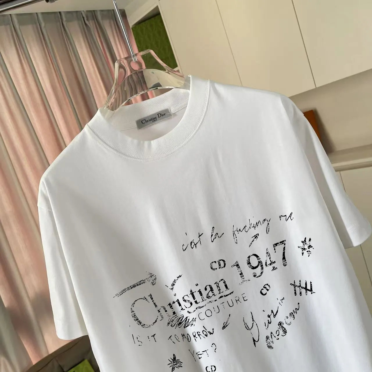🅿️170 Dio*Dior 2025 summer new style Personalized letter logo printing Short-sleeved T-shirt Customized fabric 300g Same style for men and women Color: black white lake green iron gray Size: S M L XL XXL five sizes ​