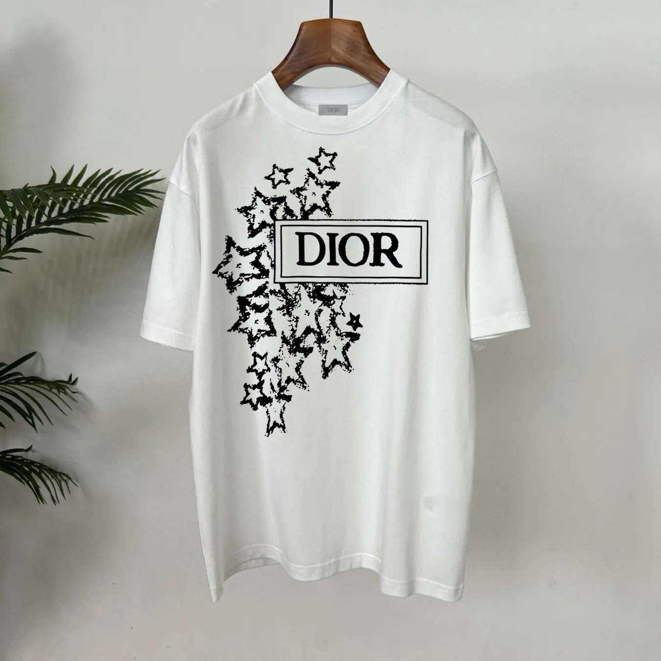 🅿️180 DIOR/Dior 250g round neck short-sleeved T-shirt, brand letter small mark LOGO pattern printing process, official synchronization, high version, high quality, fashionable personality, versatile trend, pure original quality, original fabric, tag, collar label, washed wheat, three labels complete, color: black, white, size: s-xxl